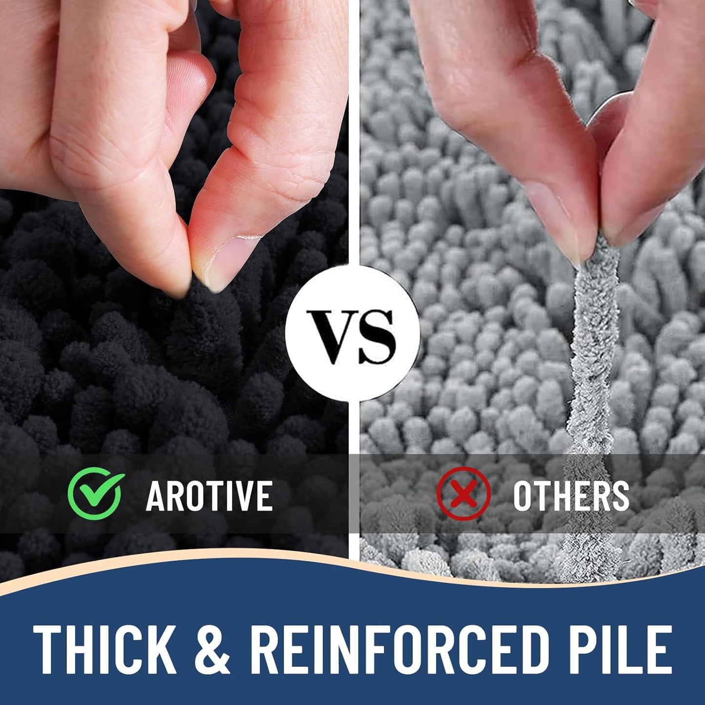 Arotive Luxury Chenille Bathroom Rug Mat, Extra Soft Thick Absorbent Shaggy Bath Rugs, Non-Slip Machine Wash Dry, Plush Bath Mats for Bathroom, Shower and Tub, 47x32, Black