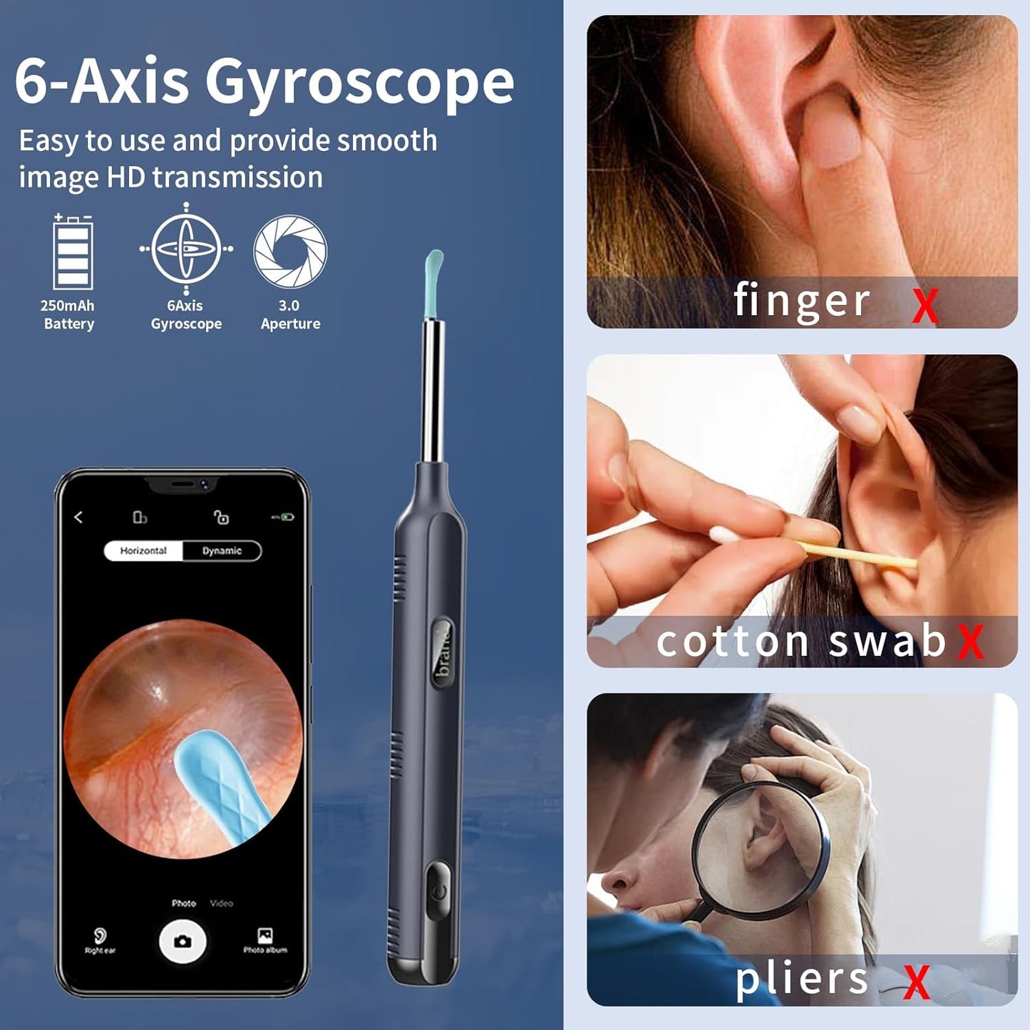 Ear Wax Removal Tool Camera, Ear Cleaner with Camera, 1200P HD Ear Camera with 6 LED Light, Ear Cleaning Kit with 15 Pcs Replacement Tips for iPhone & Android Phones Black