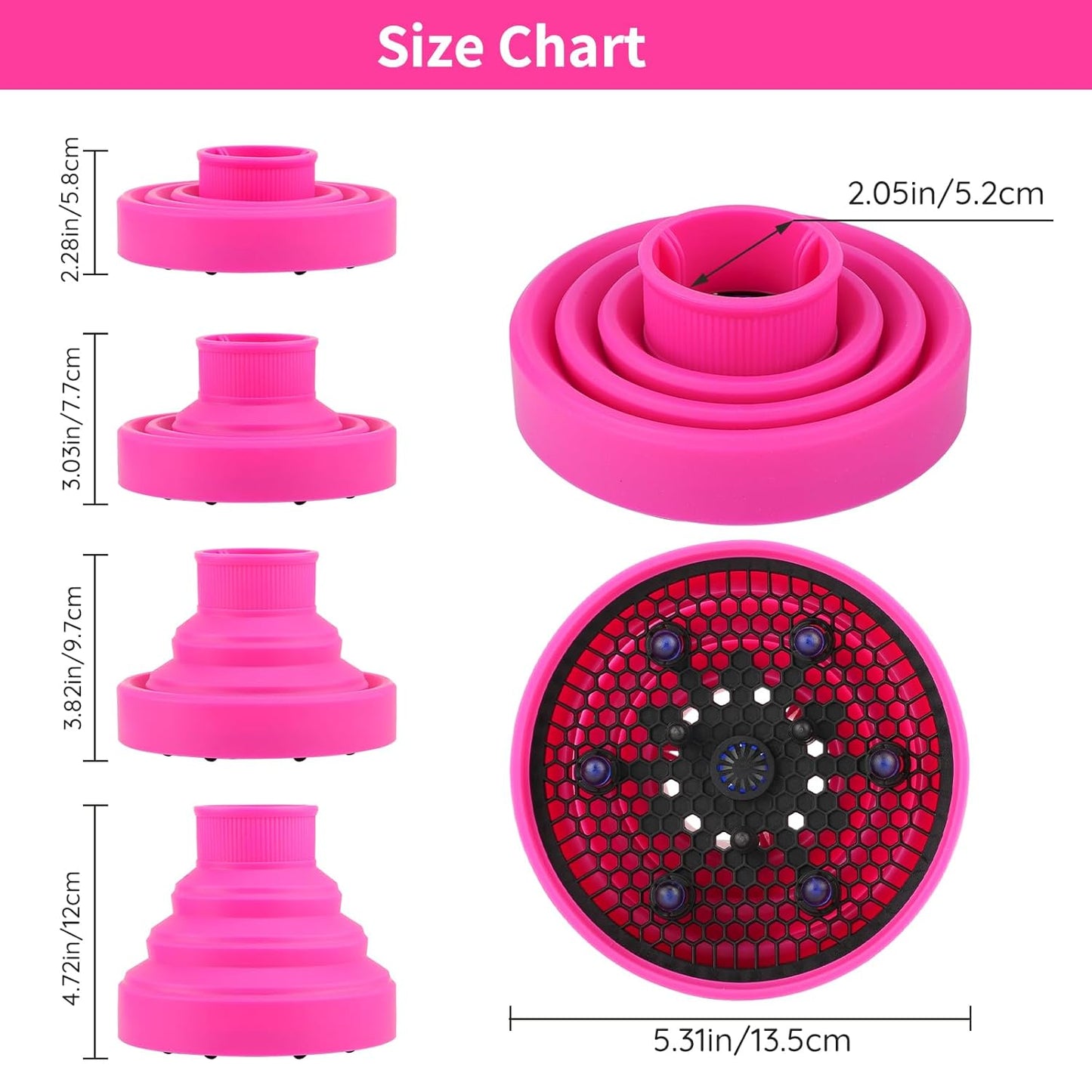 Segbeauty Travel Foldable Hair Diffuser, Collapsible Portable Hair Diffuser Easy for Natural Fine Thick Hair, Universal Blow Dryer Attachment for Blow Dryer with Nozzle 1.65-1.77In (Rose Red)