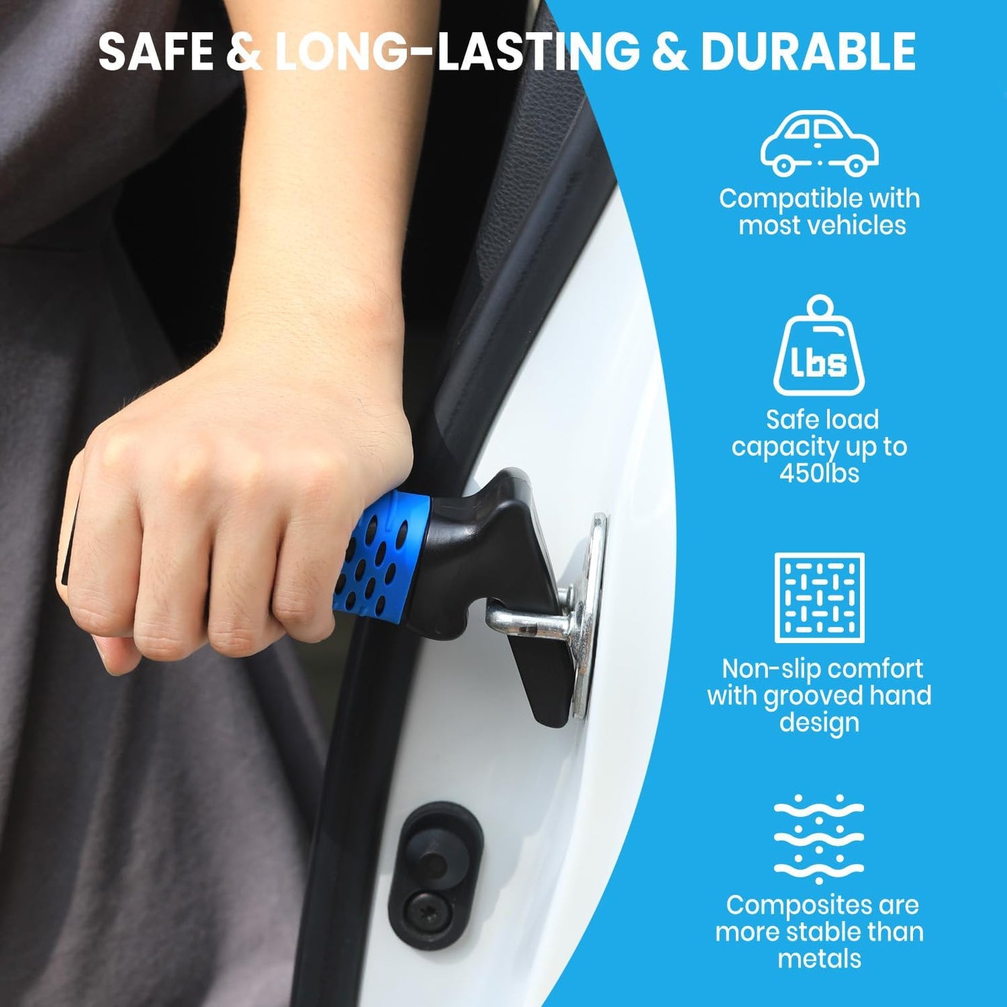Elderly Car Door Handle Assist Support - Auto Grab Cane for Seniors & Handicapped, Portable Mobility Aids for Getting Out of Car- Blue, 2 Pack