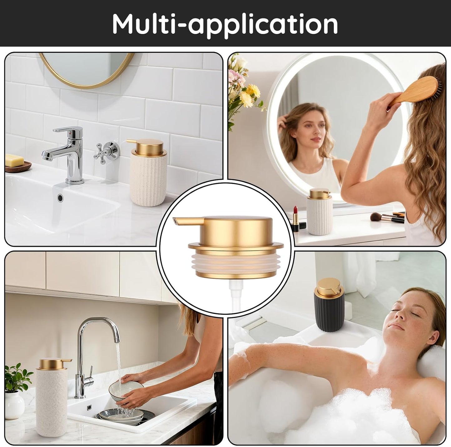 Segbeauty 2pcs Gold Soap Dispenser Pump Replacement, Pump Head for Hand Soap Dispenser, Jar Lid Replacement for Bathroom Ceramic Shampoo and Conditioner Bottle, Pumps Head for Creams Conditioner