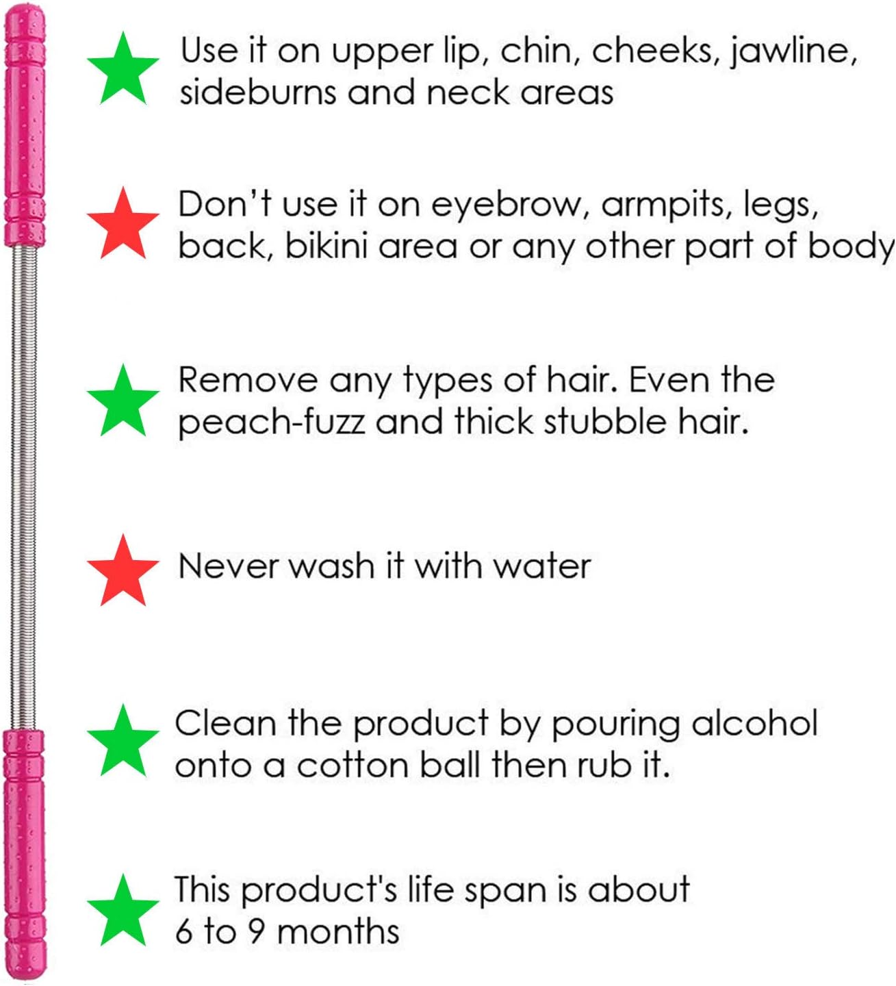 Facial Hair Removal for Women, Mukazom Original Hair Remover Spring Epilator for Removing Hair on The Cheeks, Neck, Upper Lip and Chin (Pink-New)