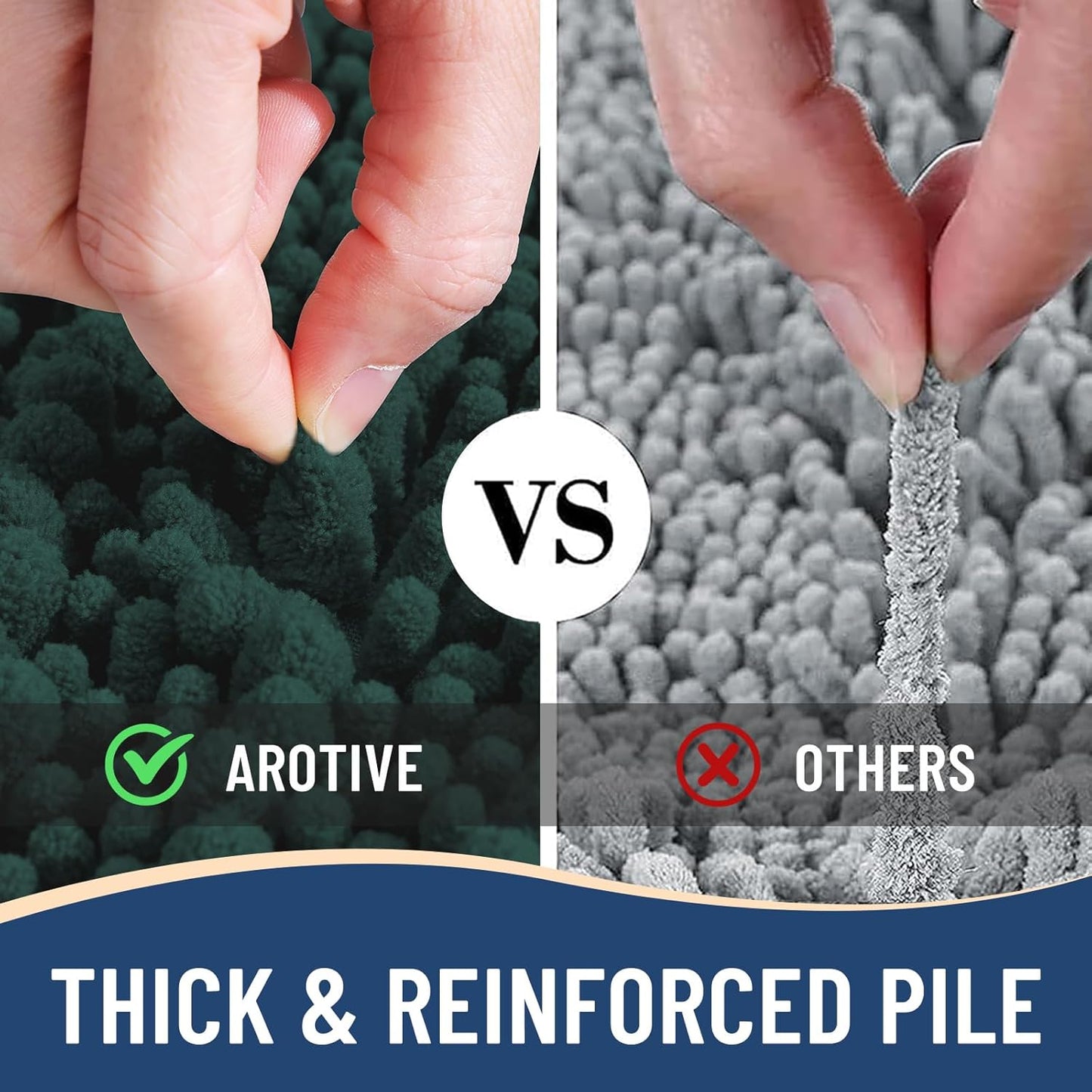 Arotive Luxury Chenille Bathroom Rug Mat, Extra Soft Thick Absorbent Shaggy Bath Rugs, Non-Slip Machine Wash Dry, Plush Bath Mats for Bathroom, Shower and Tub, 50x30, Dark Green