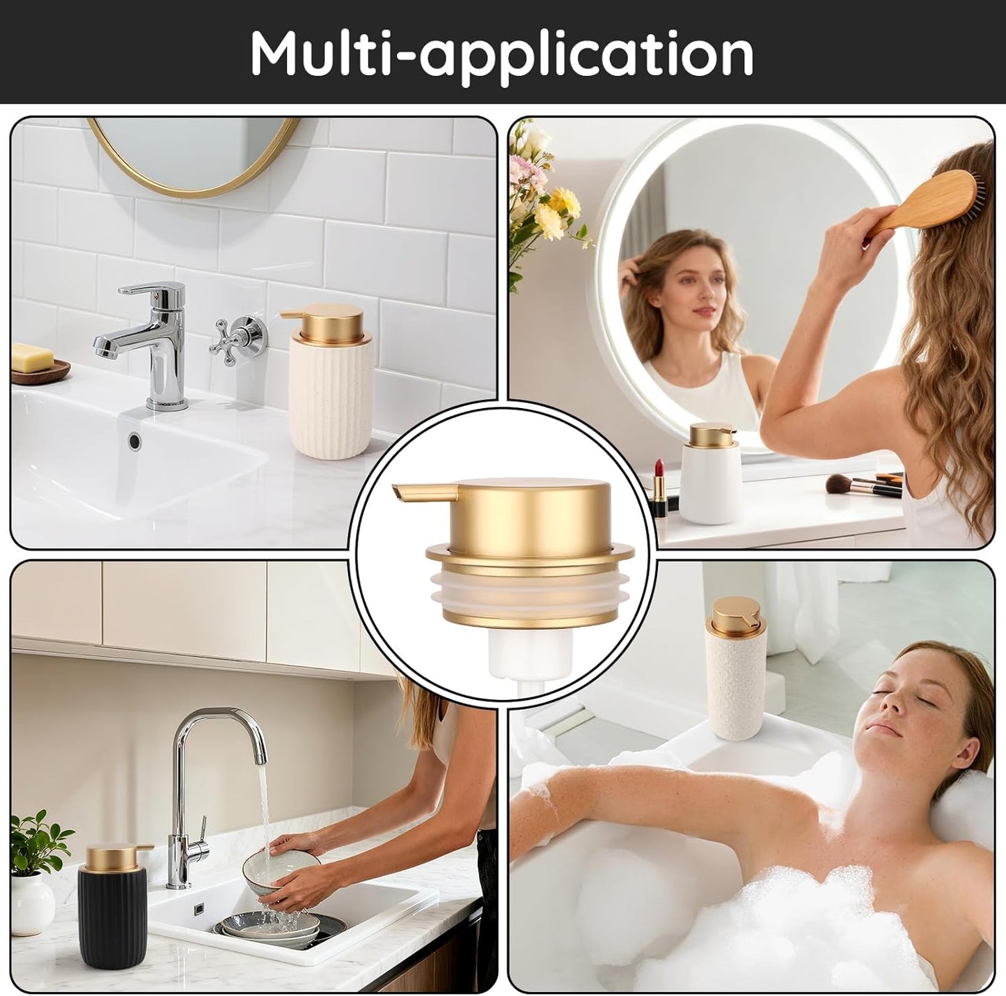 Segbeauty 2pcs Gold Foam Soap Dispenser Pump Head Lid, Foaming Hand Soap Dispenser Pump Replacement for Bathroom Ceramic Shampoo Bottle, Pumps for Kitchen Dish Wash Bottles, Hand Wash Lid Replacement