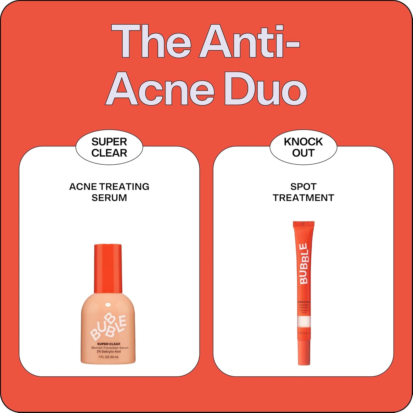 Bubble Skincare Knock Out 1.8% Salicylic Acid Acne Spot Treatment - Deep Cleansing Blemish Spot Treatment with Wintergreen & Willow Bark Extract - Clarifies & Calms Oily Skin (10ml) (Pack of 2)