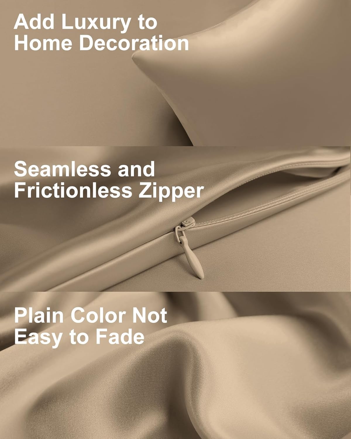 THXSILK Set of 2 100% Mulberry Silk Pillowcase for Hair and Skin Health, Soft Breathable and Smooth Pillowcases with Hidden Zipper, Both Sides Premium Grade 6A+ Silk, Standard 20"x26", Taupe