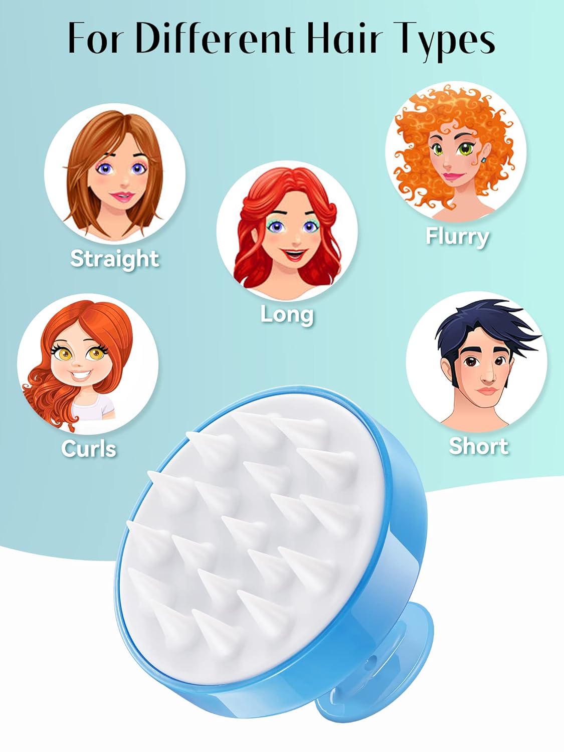 HEETA Scalp Massager with Soft Silicone Bristles for Hair Growth, Dandruff Removal and Exfoliation - Sky Blue Shampoo Brush