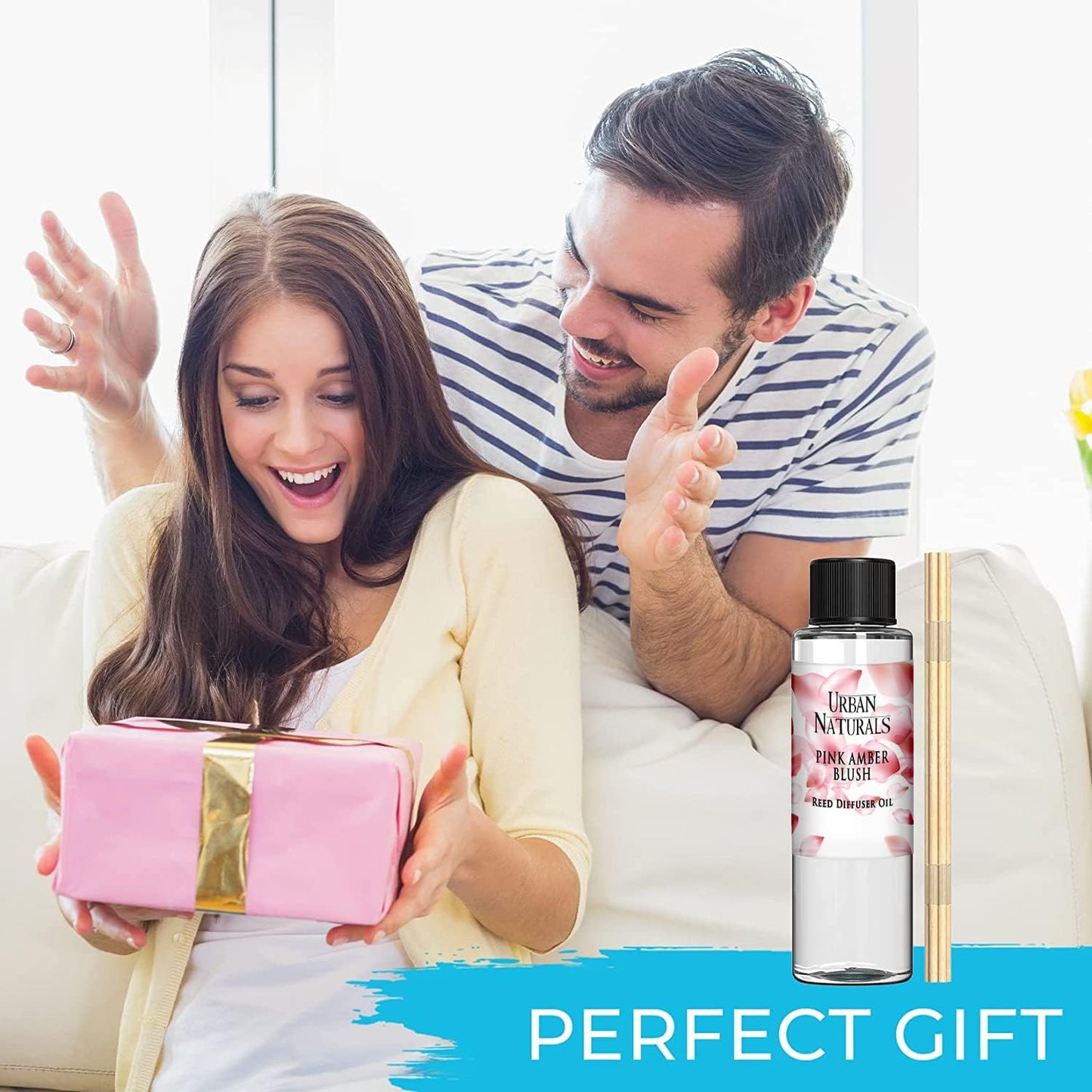 Urban Naturals Reed Diffuser Oil Refill, Pink Amber Blush Fragrance Oil with Florals, Fruits, Vanilla, 4 oz + Free Reed Sticks, Made in The USA