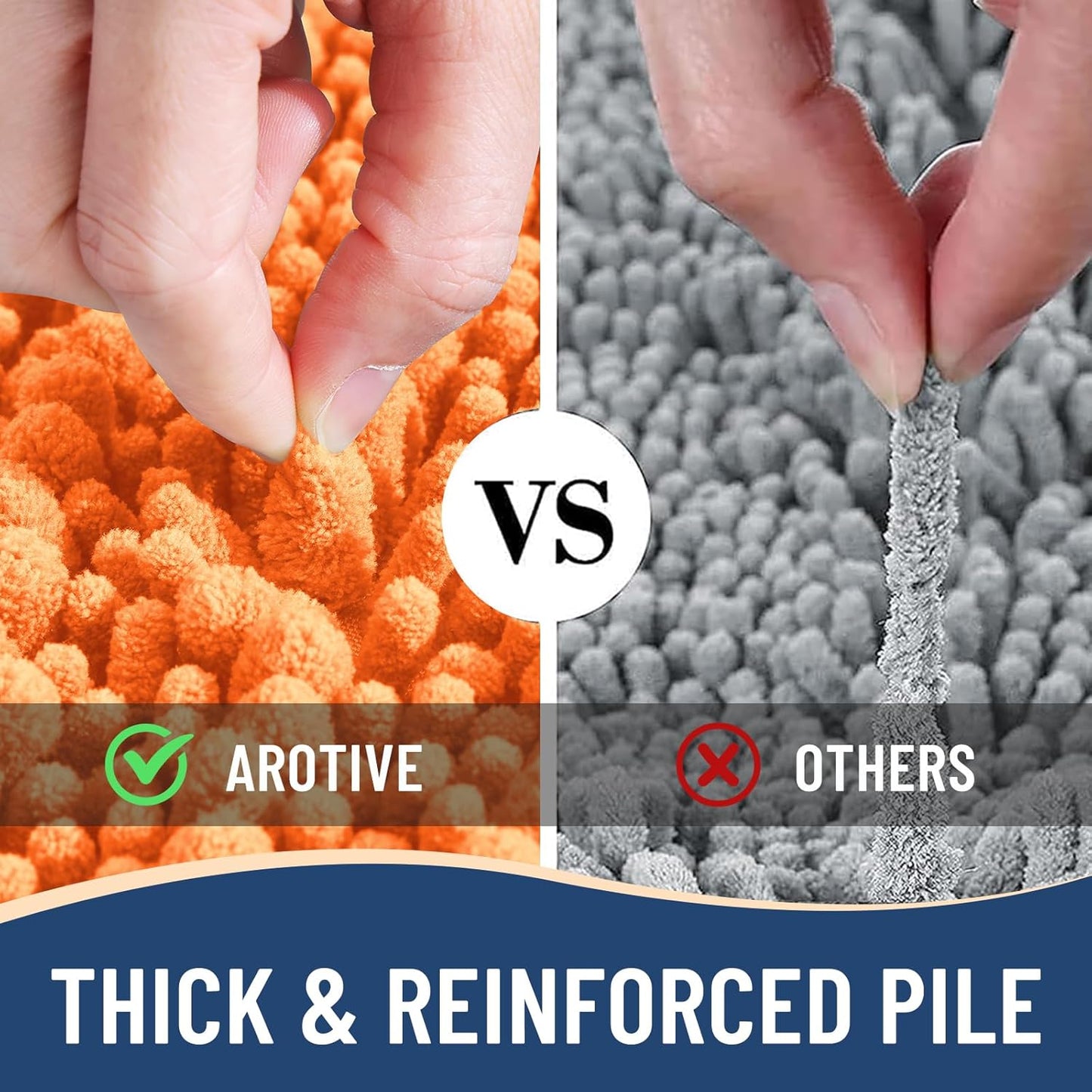 Arotive Luxury Chenille Bathroom Rug Mat, Extra Soft Thick Absorbent Shaggy Bath Rugs, Non-Slip Machine Wash Dry, Plush Bath Mats for Bathroom, Shower and Tub, 60x24, Orange