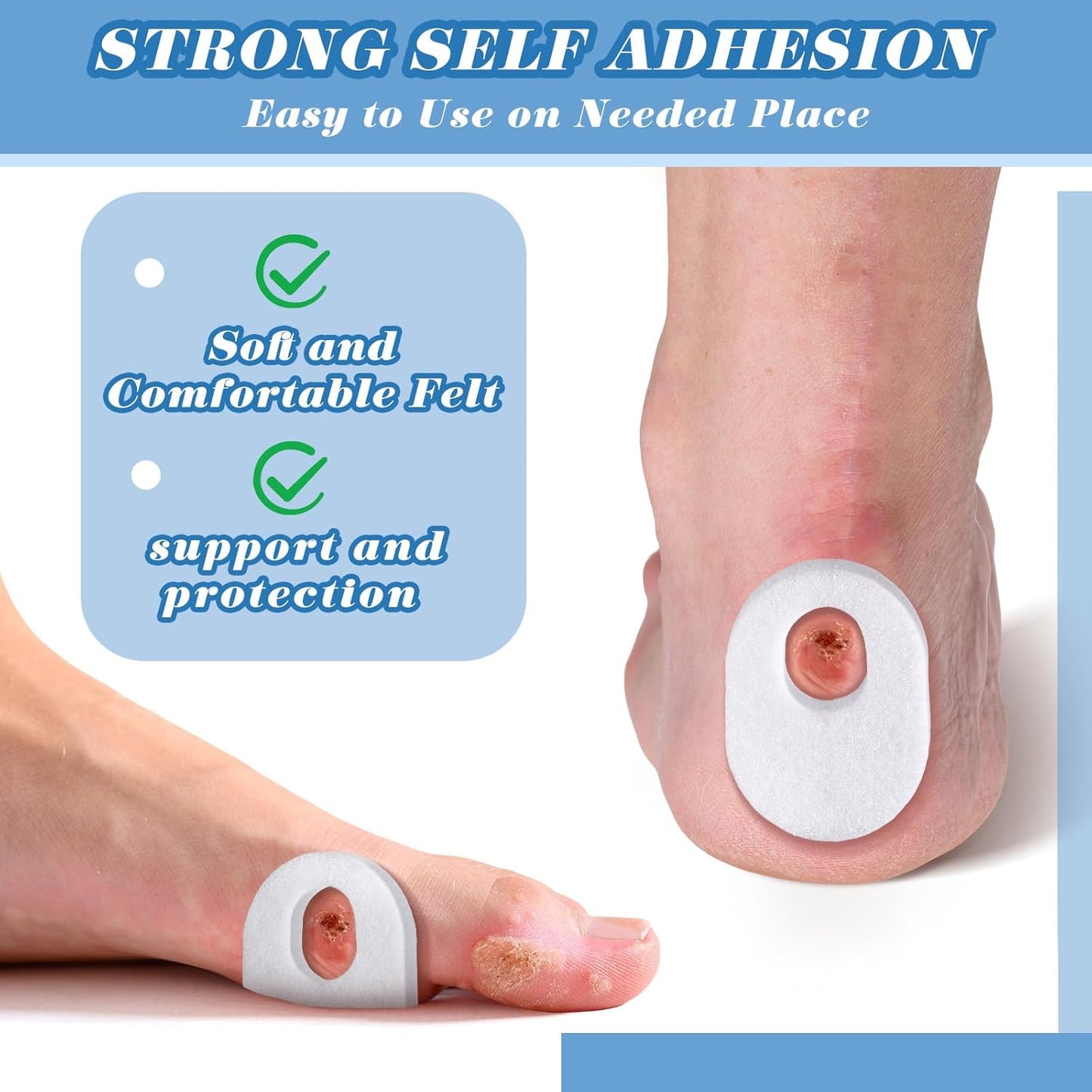 WILLBOND 48 Pack Callus Pads Soft 1/4" Thick Oval Shape Corn Pads 1/8" Felt Callus Cushions Adhesive Corn Protectors for Men Women Feet Toes Pain Relief(White, 1/4 Inch)