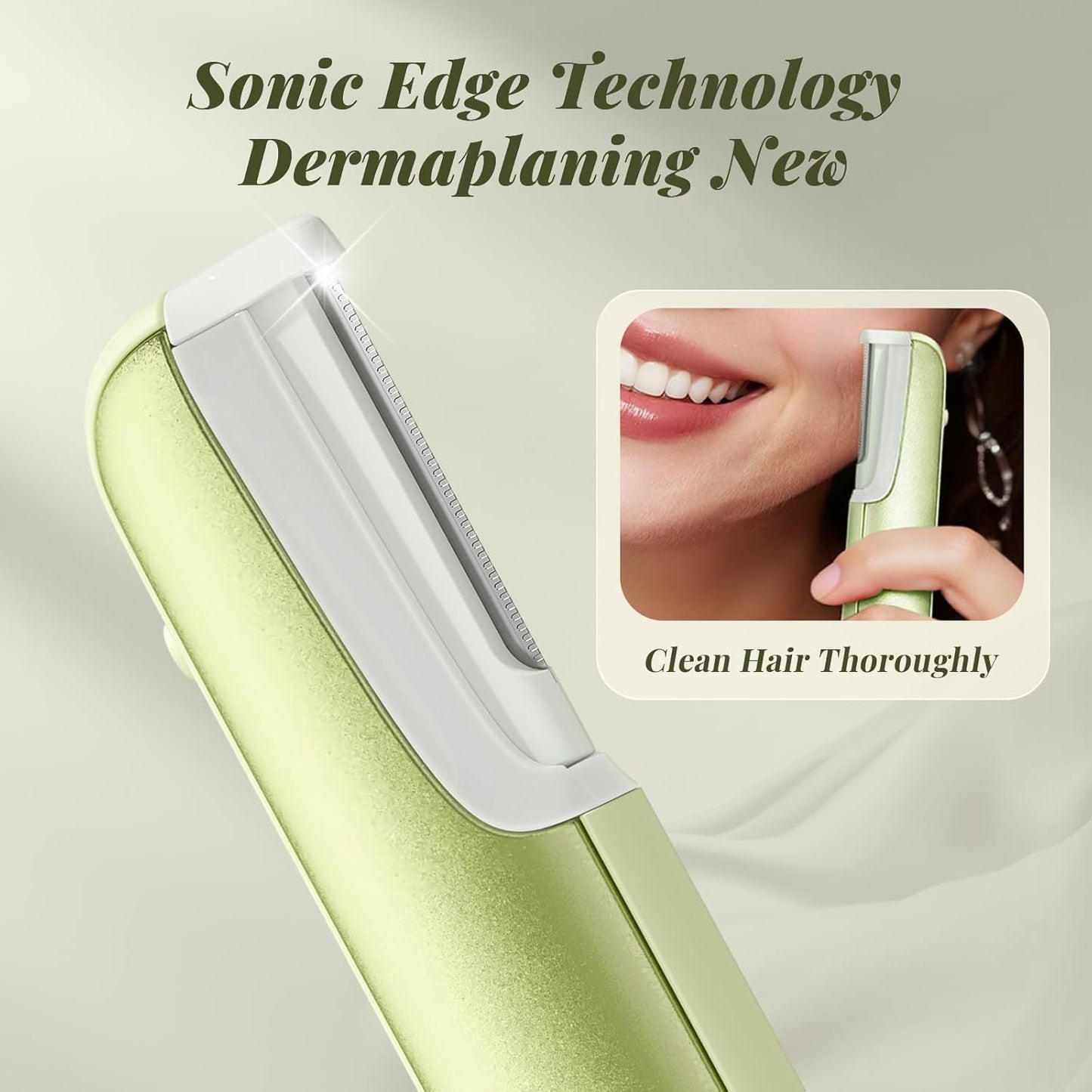 BNU Dermaplane Razor for Women, Face Razor for Women with 10 Replaceable Blades - Face Exfoliation Razor - Body Peach Fuzz Removal - Eyebrow Shaper - Sonic Edge Technology Dermaplaning Tool - Green