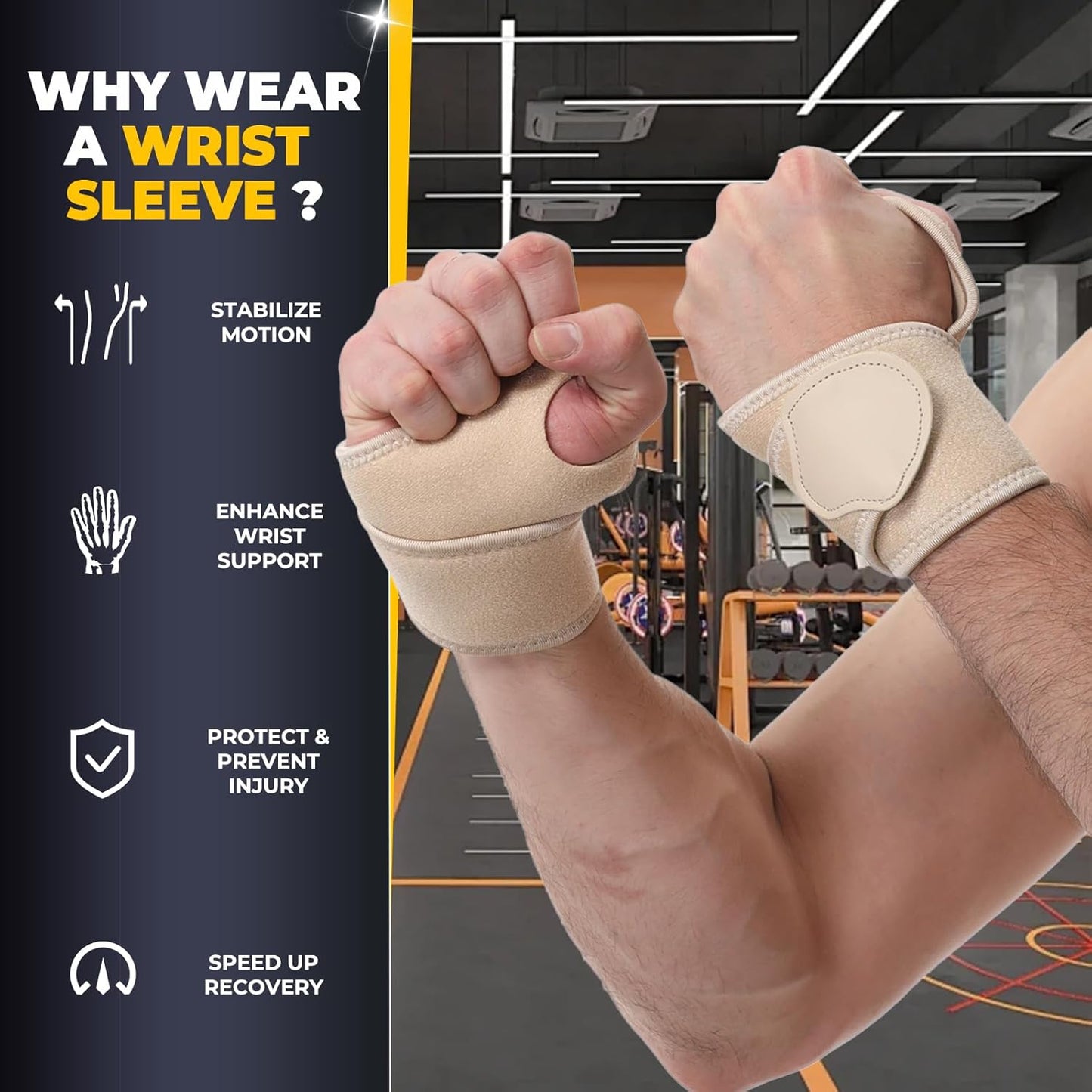 NeoTech Care Wrist Band - Elastic & Breathable Fabric - Adjustable Compression Strap - Men, Women, Right or Left - Support Wrap for Protection or Sports (Beige Color, Size S, 1 Pair)