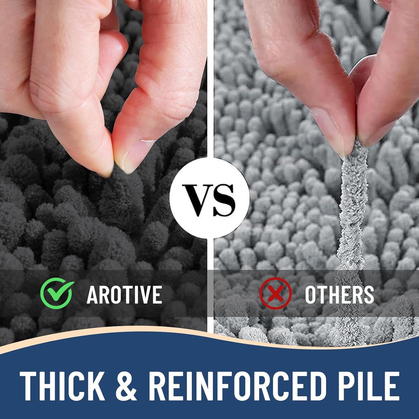 Arotive Luxury Chenille Bathroom Rug Mat, Extra Soft Thick Absorbent Shaggy Bath Rugs, Non-Slip Machine Wash Dry, Plush Bath Mats for Bathroom, Shower and Tub, 47x24, Dark Grey