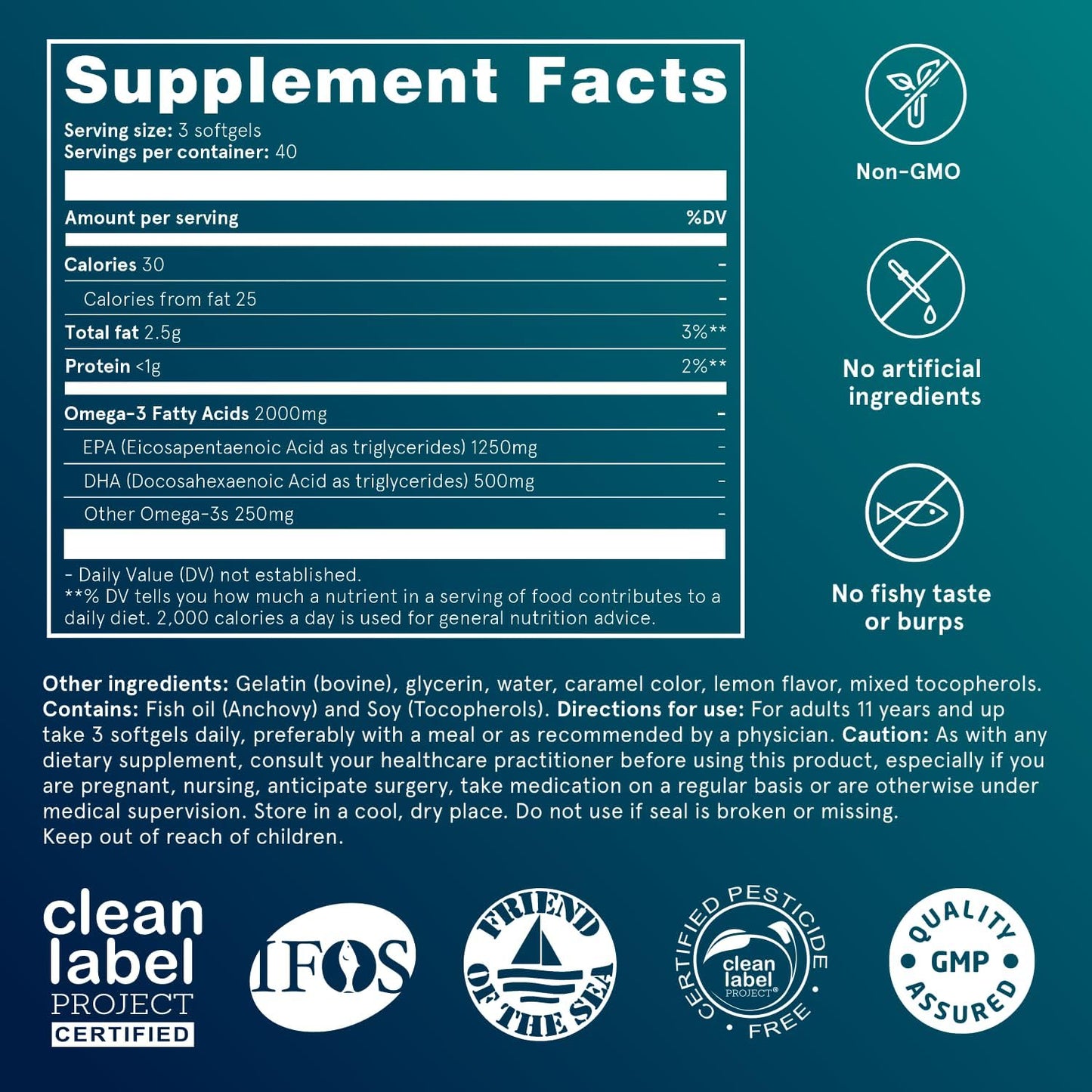 Puori Omega 3 Fish Oil - Ultra Pure 2000mg - 240 Softgels - Heart and Eye Supplement - Burpless, IFOS Certified, Non-GMO Capsules - O3-2000mg EPA 1250mg DHA 500mg