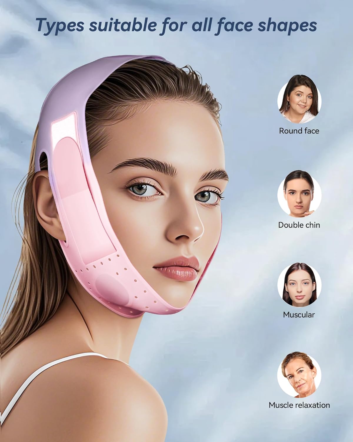 V-Line Sculpting Face Mask – Silicone Chin Strap for Jawline Tightening & Double Chin Reduction (23-27 Inches) (BLUSH)