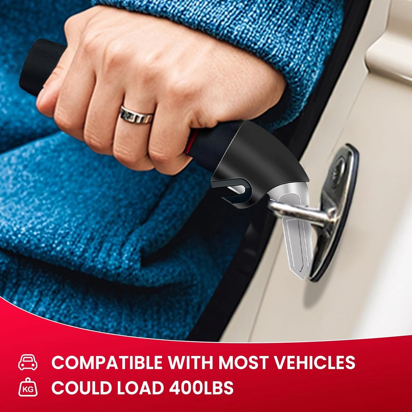 Car Door Handle for Elderly - Auto Grab Handles - Portable Bar Car Support Handle for Elderly & Seniors & Handicap Standing Mobility Safety Tip to Help Get Out(Blue and Red)