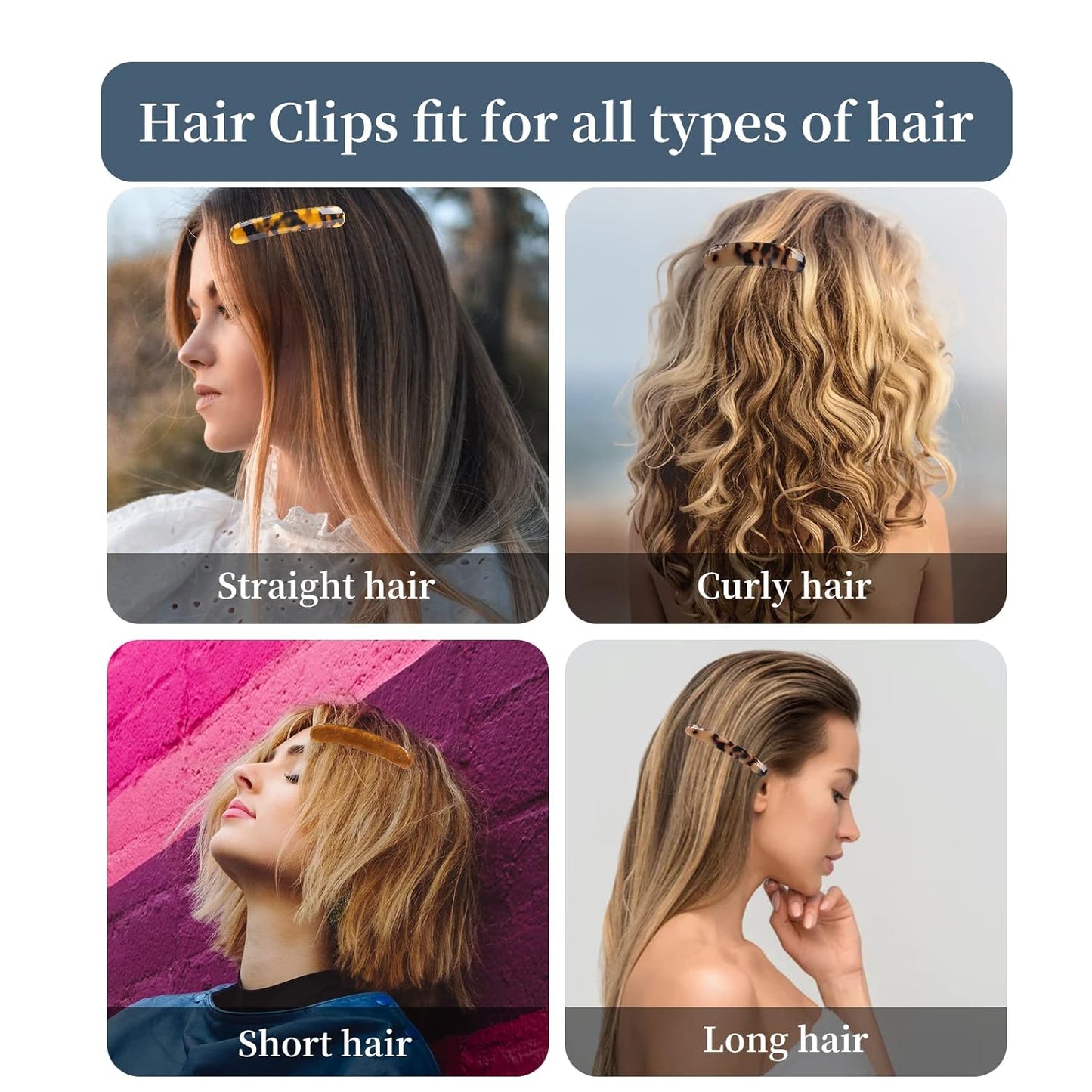 3PCS French Tortoise Shell Automatic Hair Barrettes and Retro Clasps for Women's Thick Medium Volume Hair (Sakura Pink, Ivory, Lavender)