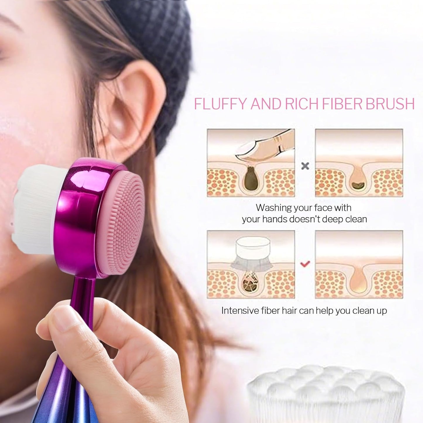 Face Brush 2 in 1, Facial Cleansing Brush Double Sides, Facial Exfoliation Scrub Brush Silicone Manual Face Scrubber Brush for Gentle Deep Pore Cleansing, Skincare (Blue, 1 Pack)