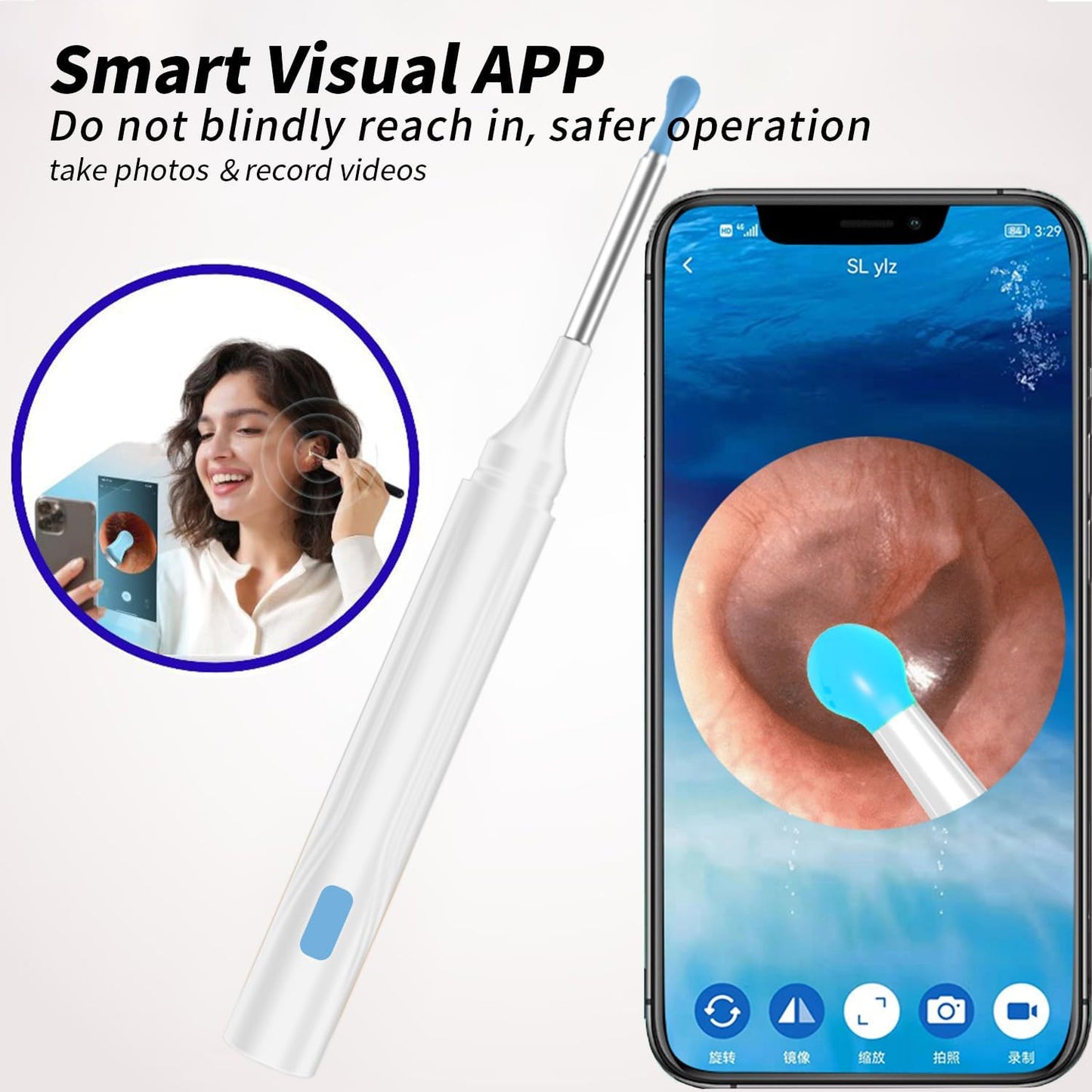 Wax Removal Tool for Ears, Earwax Remover Tools with 1080P Camera & 6LED Light & 8 Pcs Ear Set, Earwax Cleaning Kit with 10 Ear Spoon, Camera for iOS & Android (White)
