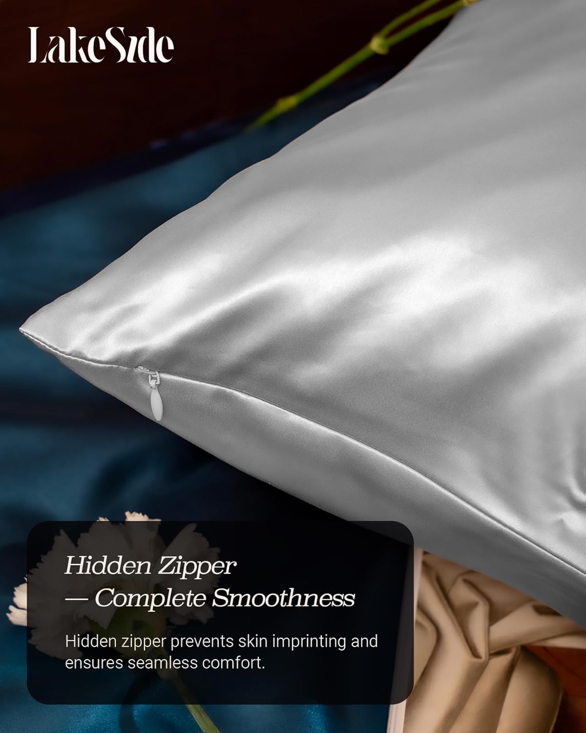 Oriental Lakeside® 100% Pure 22 Momme Mulberry Silk Pillowcase with Hidden Zipper - Nighttime Skincare & Hair Care Hydrating Pillow Cover