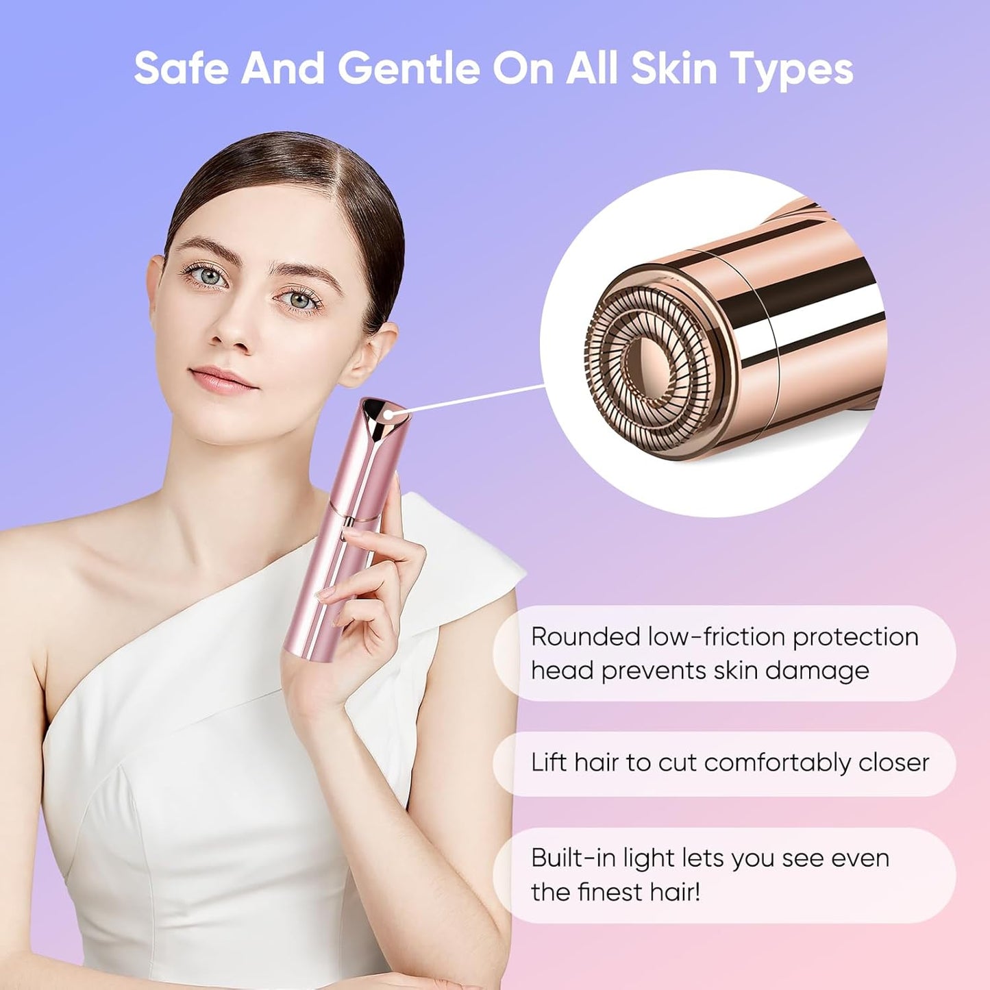 Facial Hair Remover for Women- as Seen on TV Painless Face Shaver -Mini Hair Remover, Electric Razor Shaver Portable Bikini Epilator for Lips, Chin, Armpit, Peach Fuzz, Fingers, Neck, Cheek(Rose Gold)