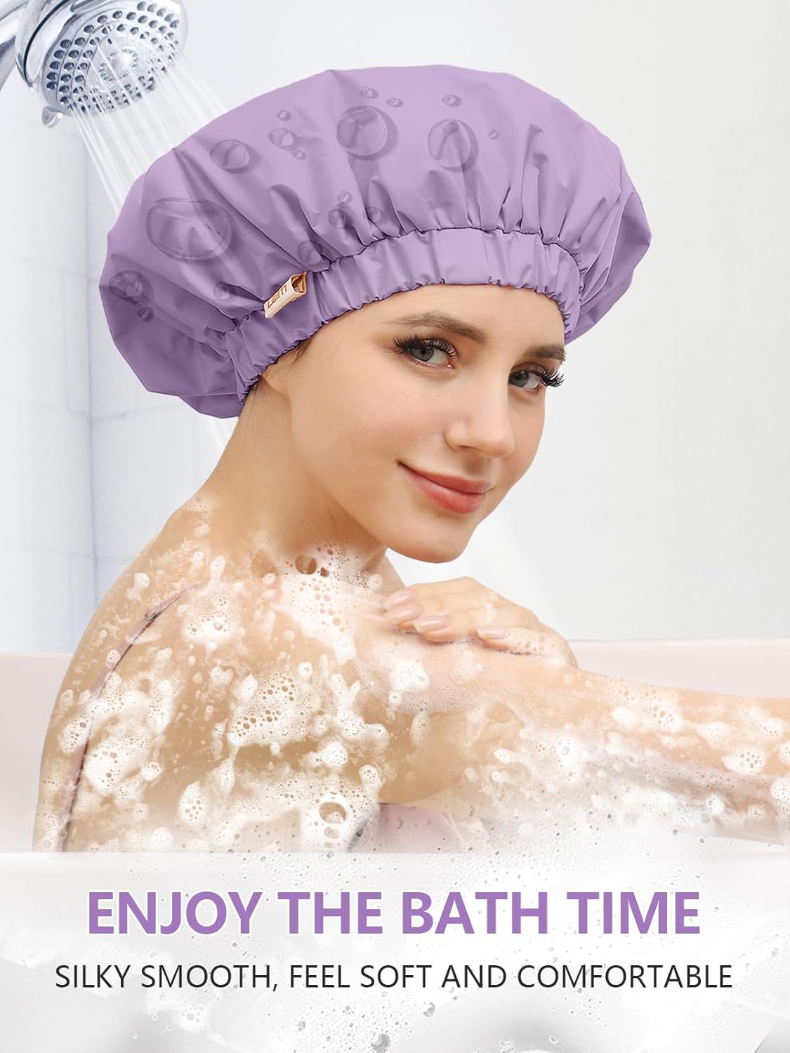 Years calm Reusable Waterproof Shower Caps for Women, Hair Caps for Showers, Double-Layer Elastic Design, for All Hairstyles, Travel-Friendly (Purple)