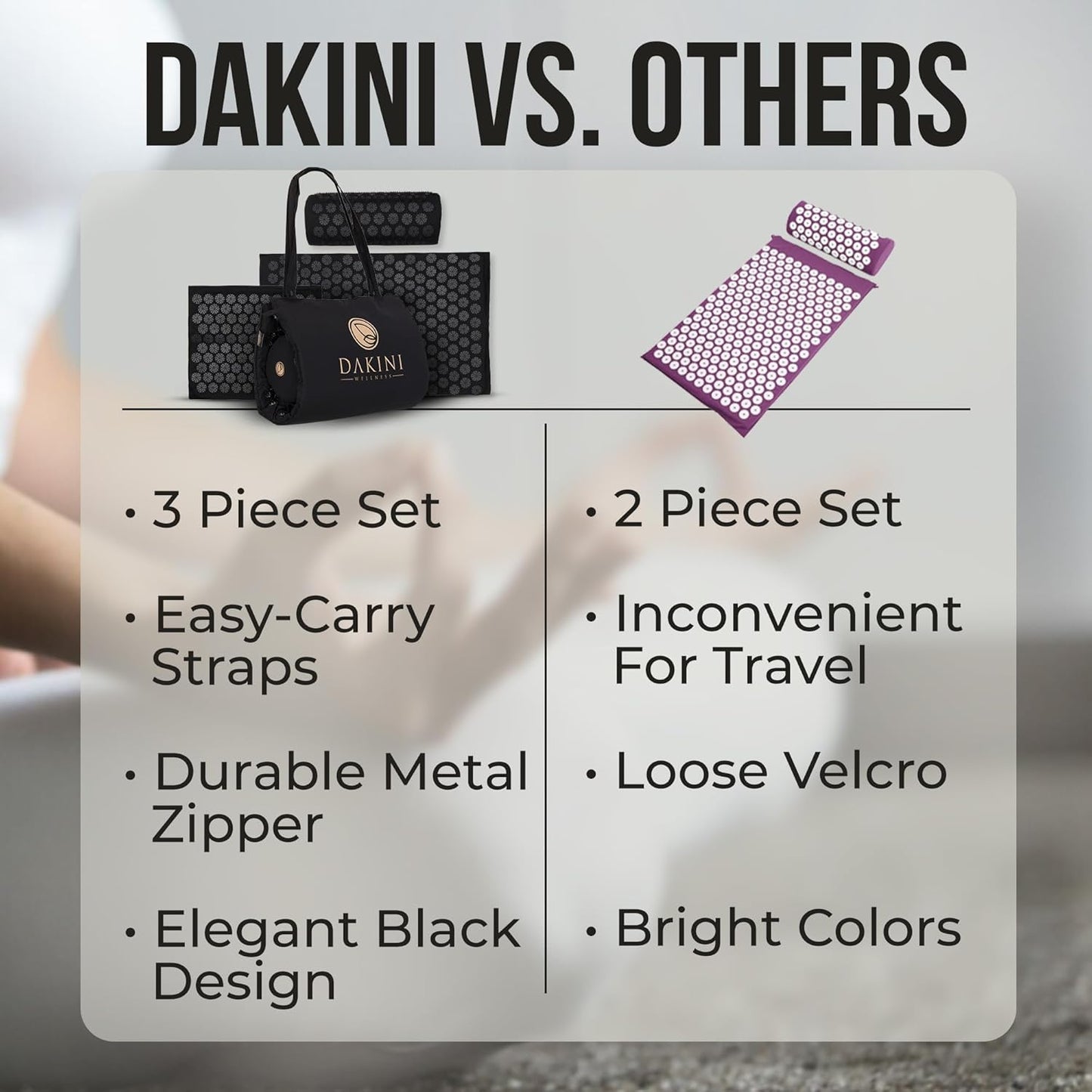 Acupressure Mat and Pillow Set with Extra Mini Accupressure Massage Pad - Acupuncture Mat Full Body - Accupoint Pad with Pressure Point for Back Pain (Black)