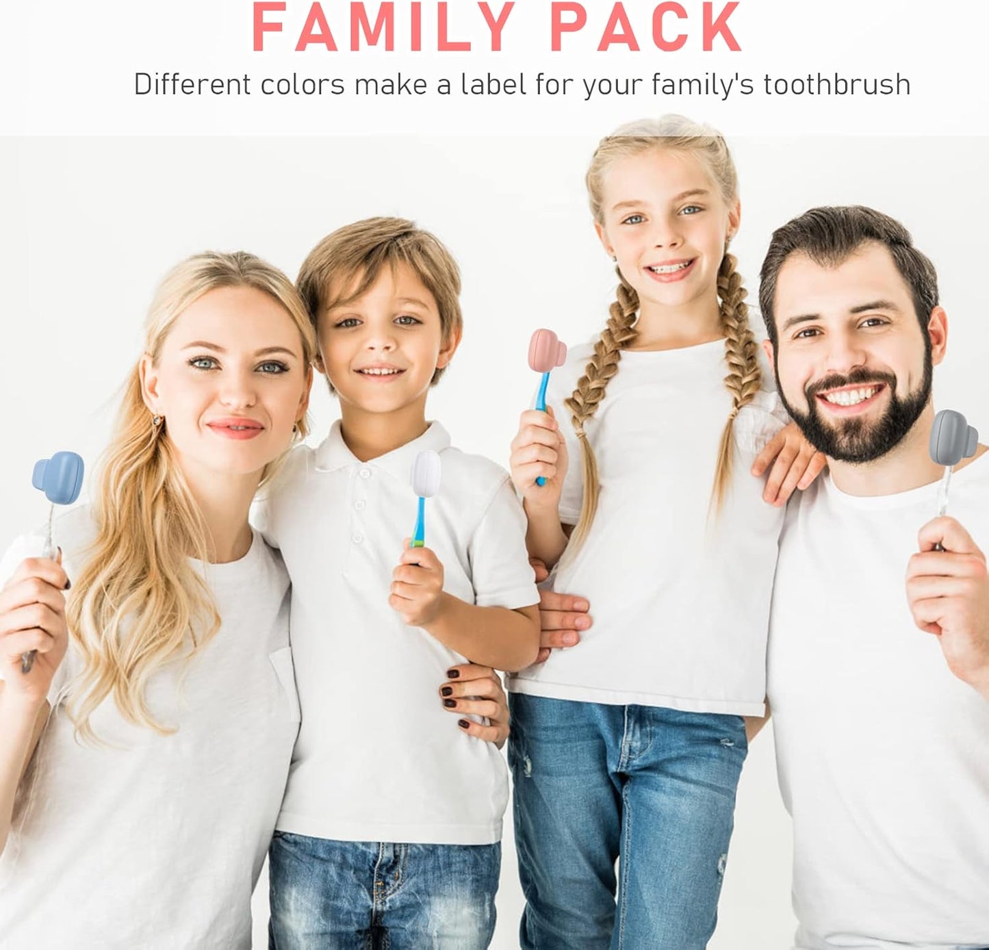 Toothbrush Covers Caps Family Pack:Tooth Brush Coveres Travel Case Protector Plastic Clip for Household Travel, Fits Electronic and Manual Toothbrushes for Adults Kids (W+PINK)