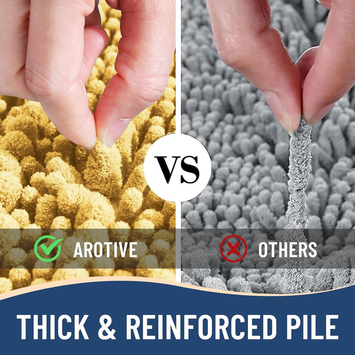 Arotive Luxury Chenille Bathroom Rug Mat, Extra Soft Thick Absorbent Shaggy Bath Rugs, Non-Slip Machine Wash Dry, Plush Bath Mats for Bathroom, Shower and Tub, 44x24, Yellow