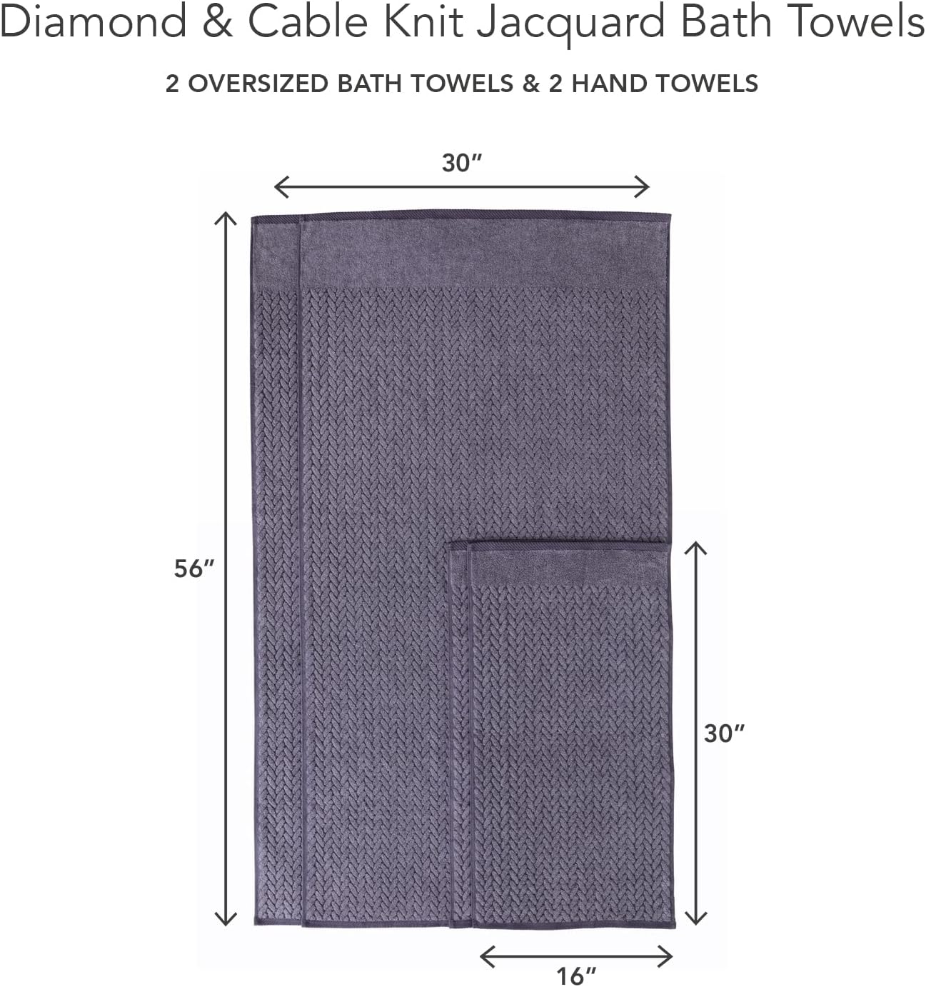 Texere 100% Organic Cotton Jacquard 650 GSM Premium Bath Towel Sets - Extra Absorbent Quick Dry and Plush (Cable, Excalibur, 2 Bath & 2 Hand Towels)