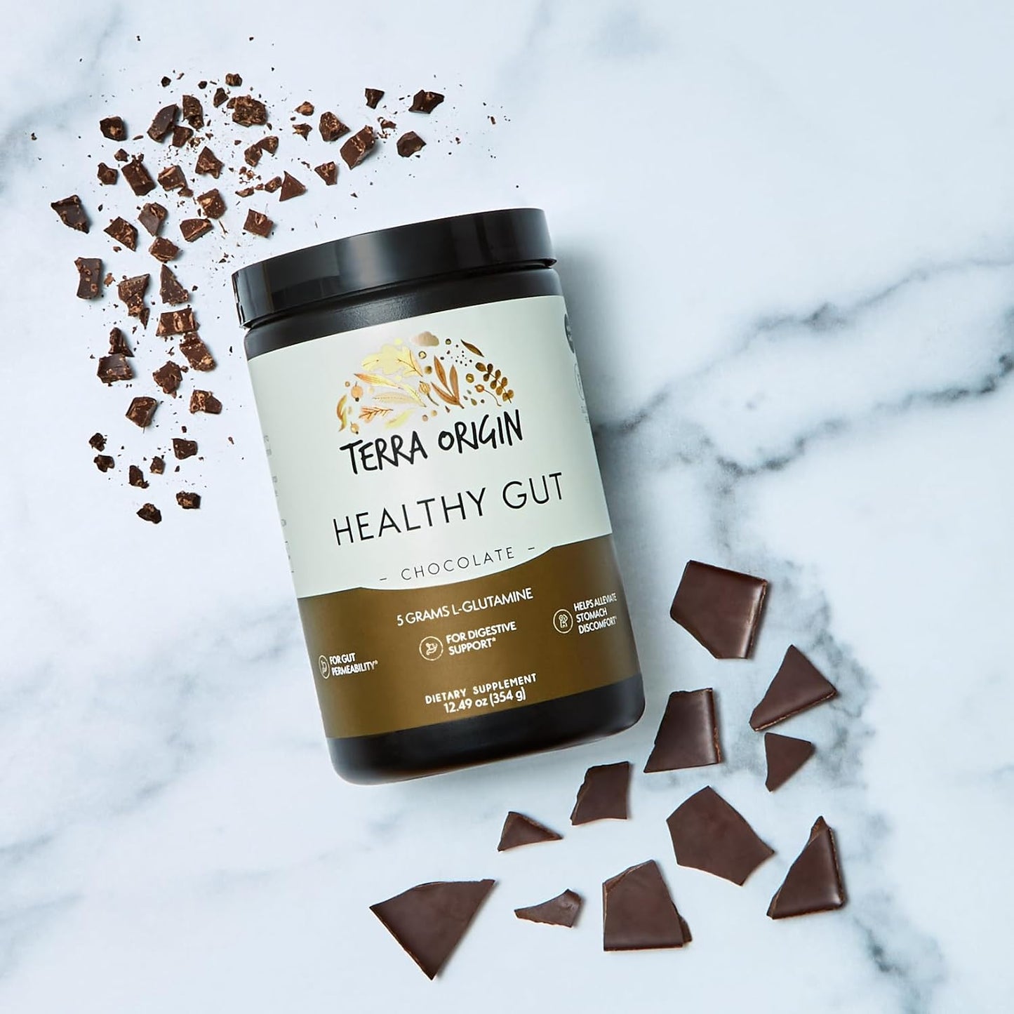 TERRA ORIGIN Healthy Gut Chocolate | 30-Servings with L-Glutamine, Zinc, Glucosamine, Slippery Elm Bark, Marshmallow Root and More!