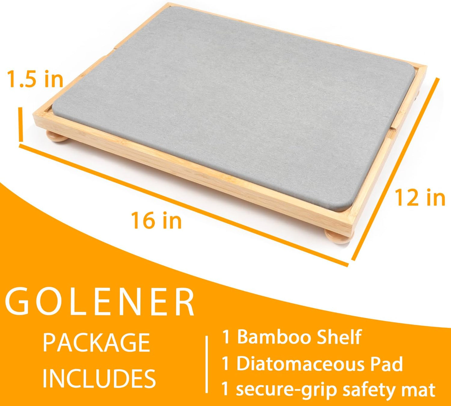 Golener Stone Drying Mat for Kitchen Counter, Dish Drying Pad with Bamboo Rack, Super Absorbent Diatomaceous Earth and Drying Rack, Multi-purpose Quick Drying Mat Rack for Kitchen, 16โx12โ, Dark Grey