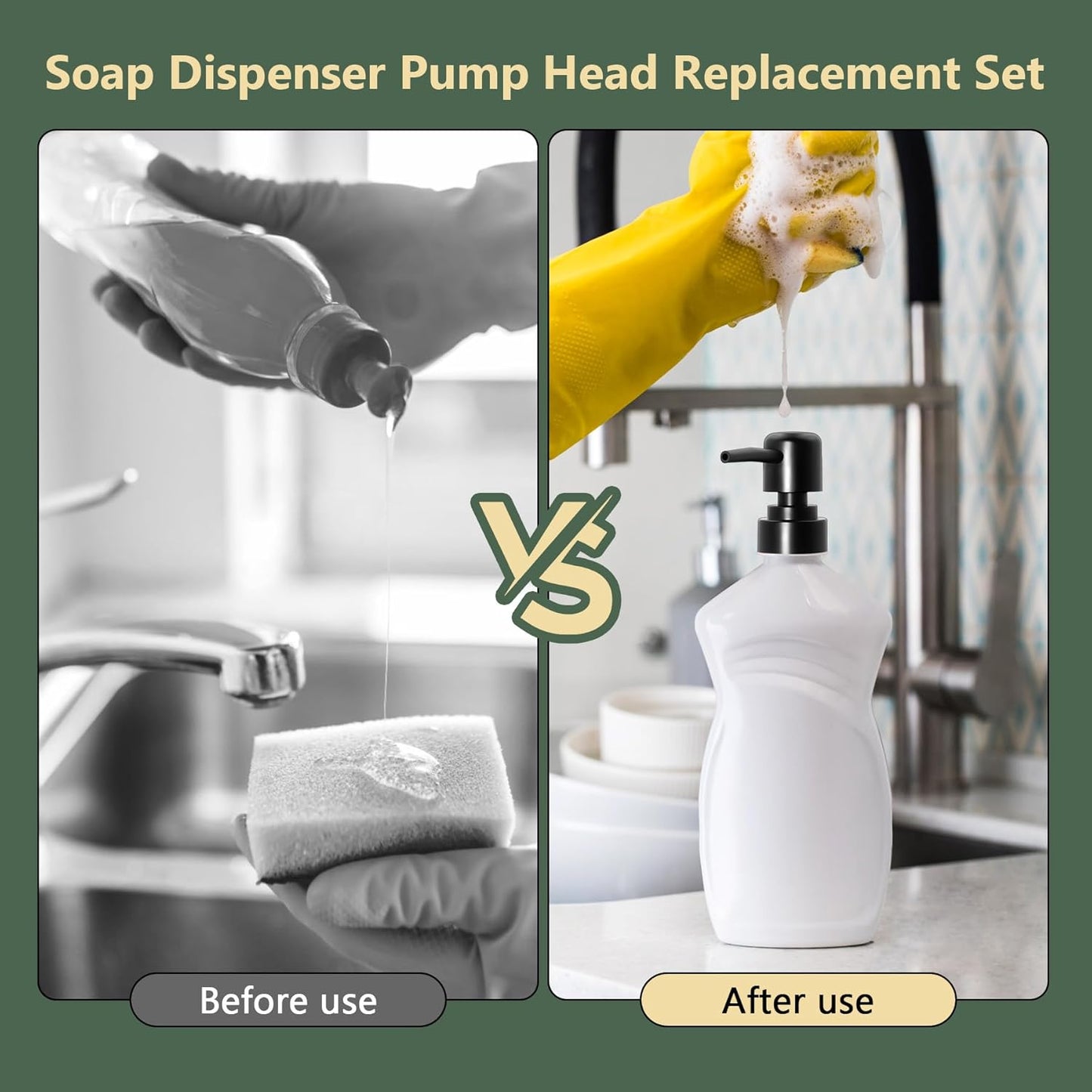 6Pcs Soap Dispenser Pump Head Replacement Set,Reusable Hand Soap Dispenser Top for Bathroom,Kithen Worktop Bottles, Standard Diameter 28/400 Neck Size (6, Black)