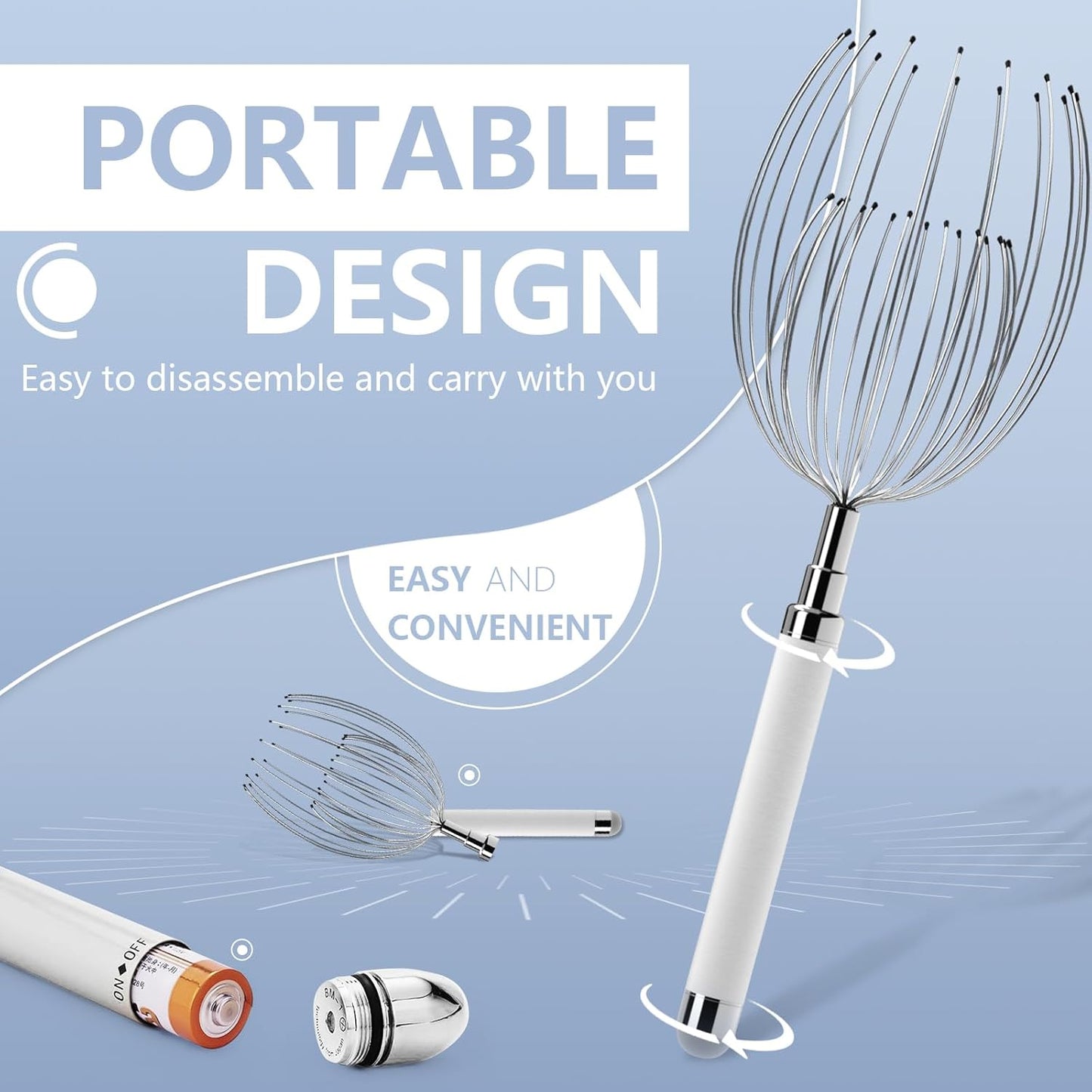 Head Massager Scalp, Electric Scalp Massager with 20 Metal Fingers – Head Scratcher & Hair Massage Tool, Waterproof Head Massage for Stress Relief, Stocking Stuffers Gift for Women & Men