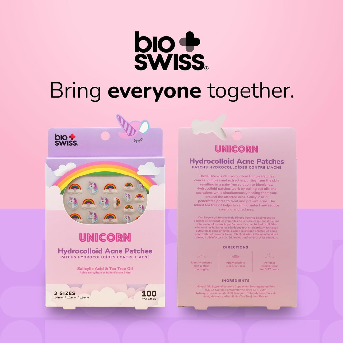 BioSwiss Pimple Patches, Rainbow Unicorn Patch for Zits and Blemishes, Hydrocolloid Spot Stickers for Face and Skin, 100 Count