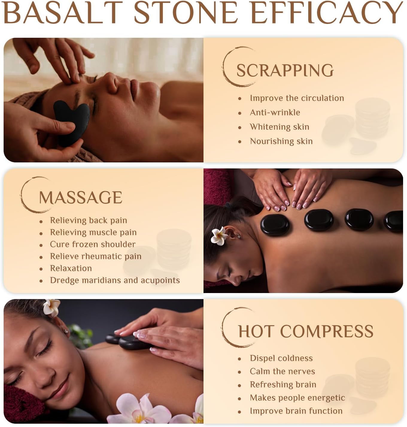 Hot Stones for Massage Essential Basalt Massage Stones Gua Sha Facial Tools, Massage Tools for Professional or Home SPA, Relaxing, Healing, Pain Relief