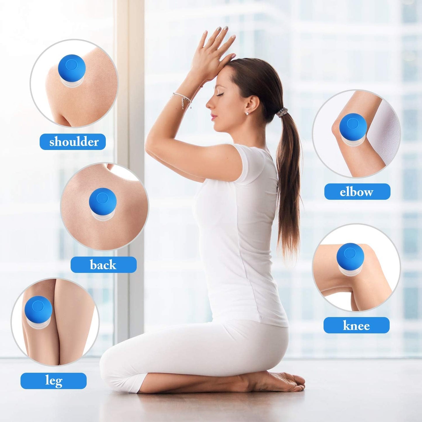4 Pieces Glass Cupping Set Glass Silicone Cupping Cups Massage Vacuum Suction Cupping Cups for Body Face Leg Arm Back Shoulder Muscle and Joint Pain (Blue)