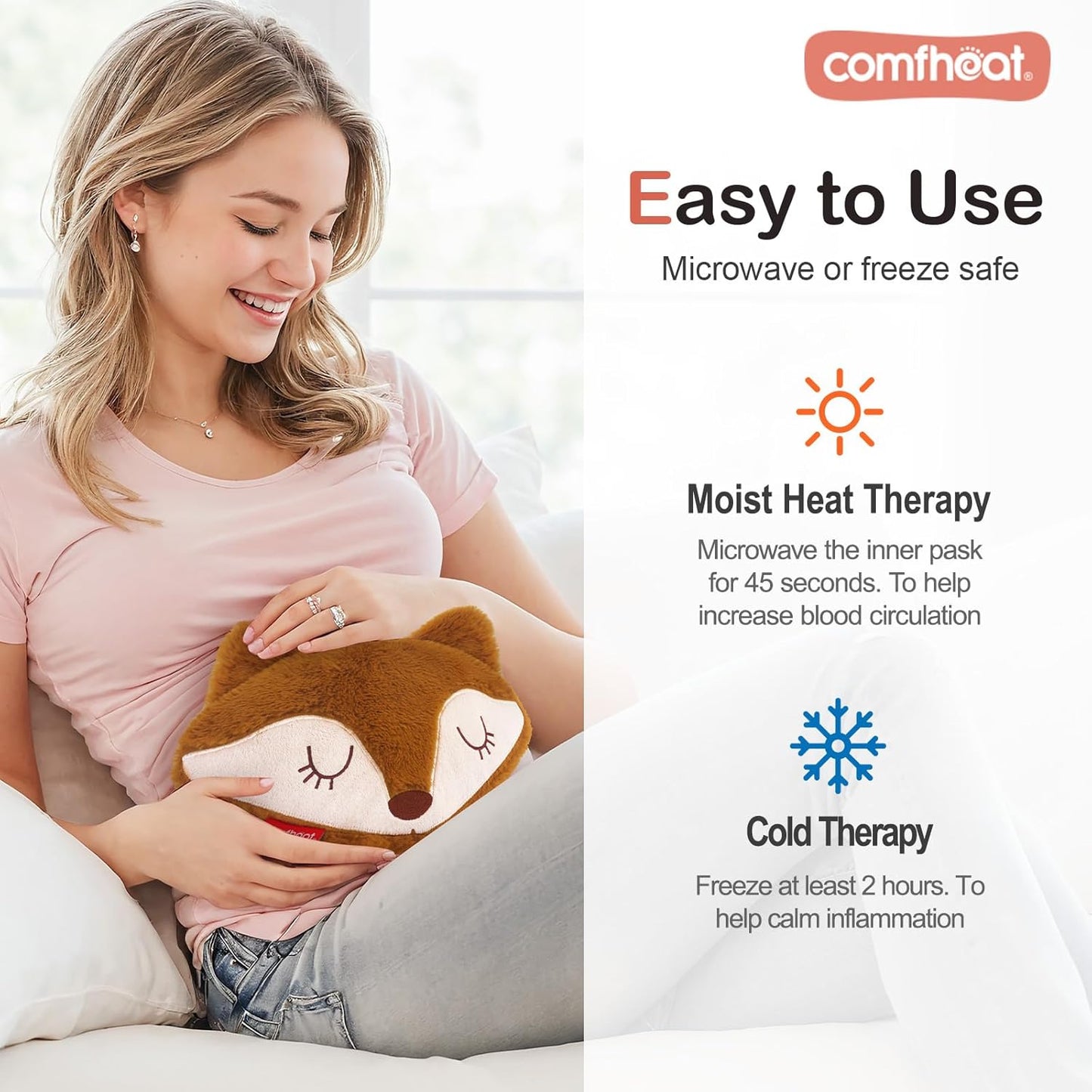 Fox Microwave Heating Pad for Pain Relief, Unscented Microwavable Heating Pads Stuffed Animal for Cramps, Neck Shoulder, Muscles, Natural Small Heat Pack Moist Heat with Washable Cover