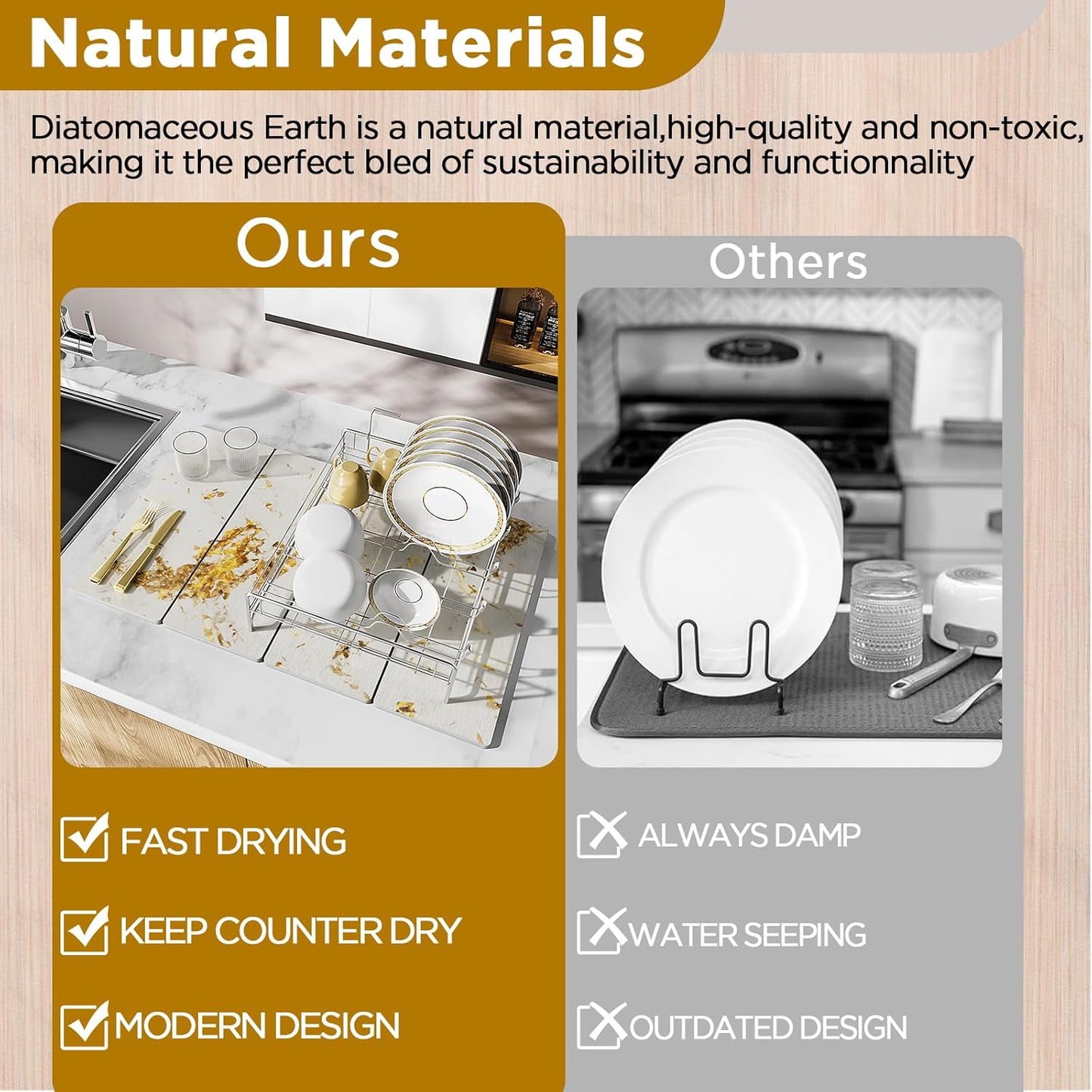 Stone Drying Mat for Kitchen Counter, White Italian Translucent Stone Dish Drying Mat-Diatomite Water Absorbing Drying Stone for Kitchen Counter Mat, Quick Dry Stone Mat Kitchen for Cups Bottles.