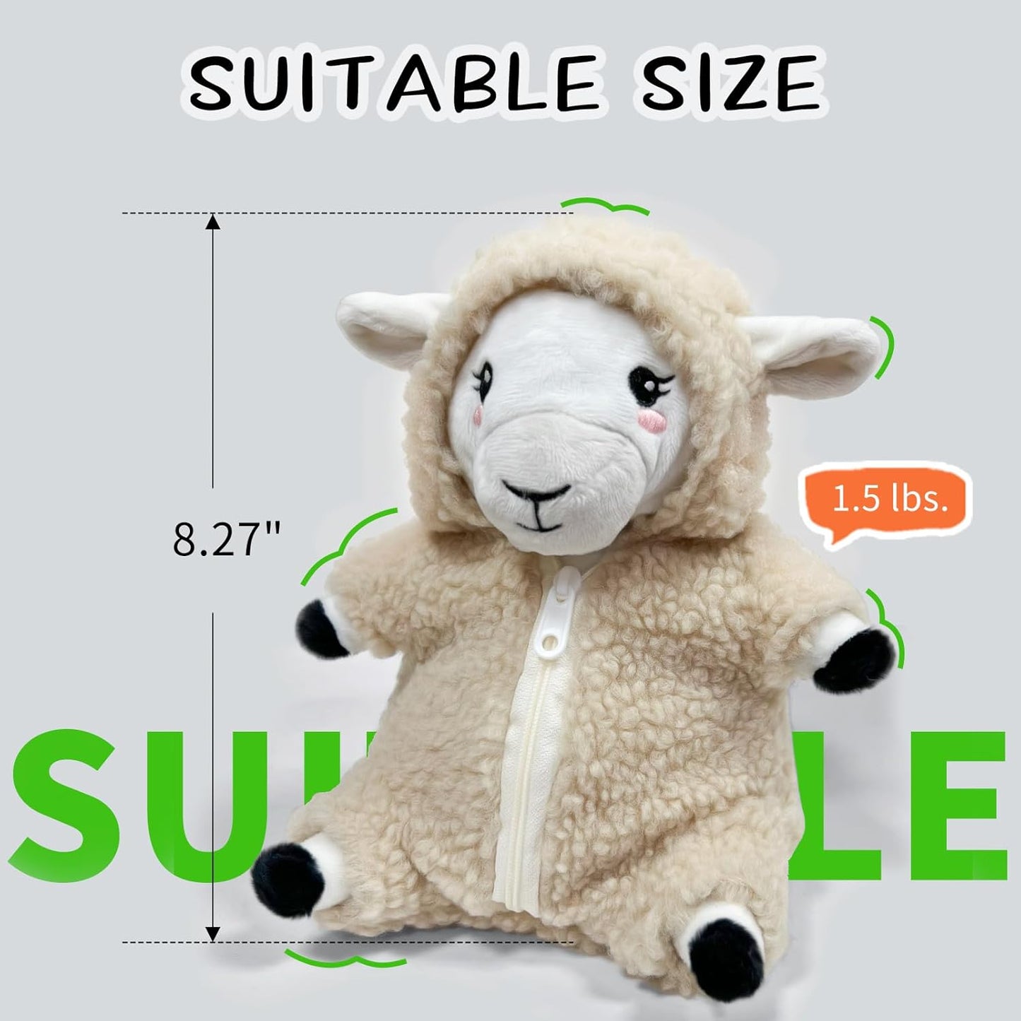 UNCN Weighted Lamb Microwavable Stuffed Animal, Heating Pad for Cramps Abdomen Back Pain Relief, Soft Heatable Plush with Removable and Washable Cover, Portable Gift for Kids & Adults Unscented