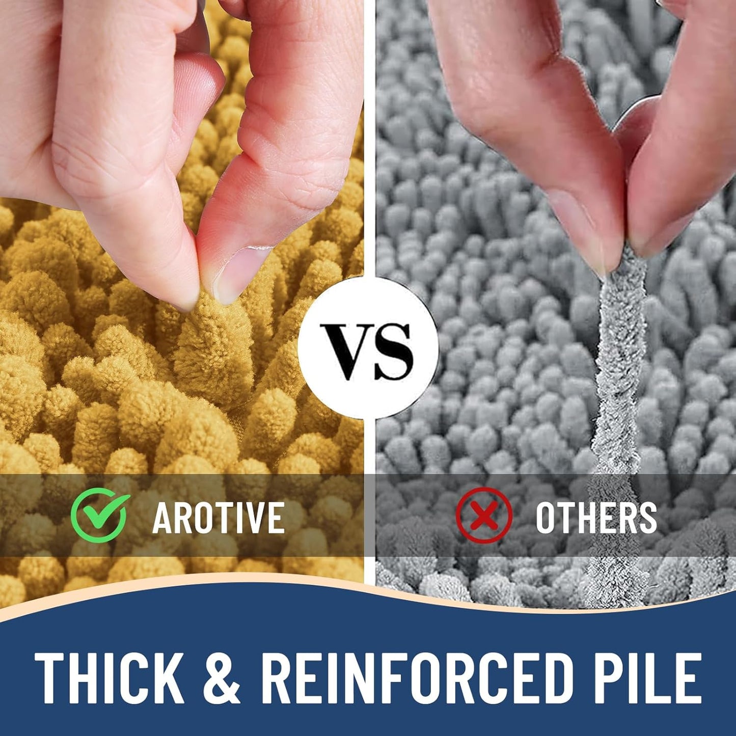 Arotive Luxury Chenille Bathroom Rug Mat, Extra Soft Thick Absorbent Shaggy Bath Rugs, Non-Slip Machine Wash Dry, Plush Bath Mats for Bathroom, Shower and Tub, 24x16, Golden Yellow