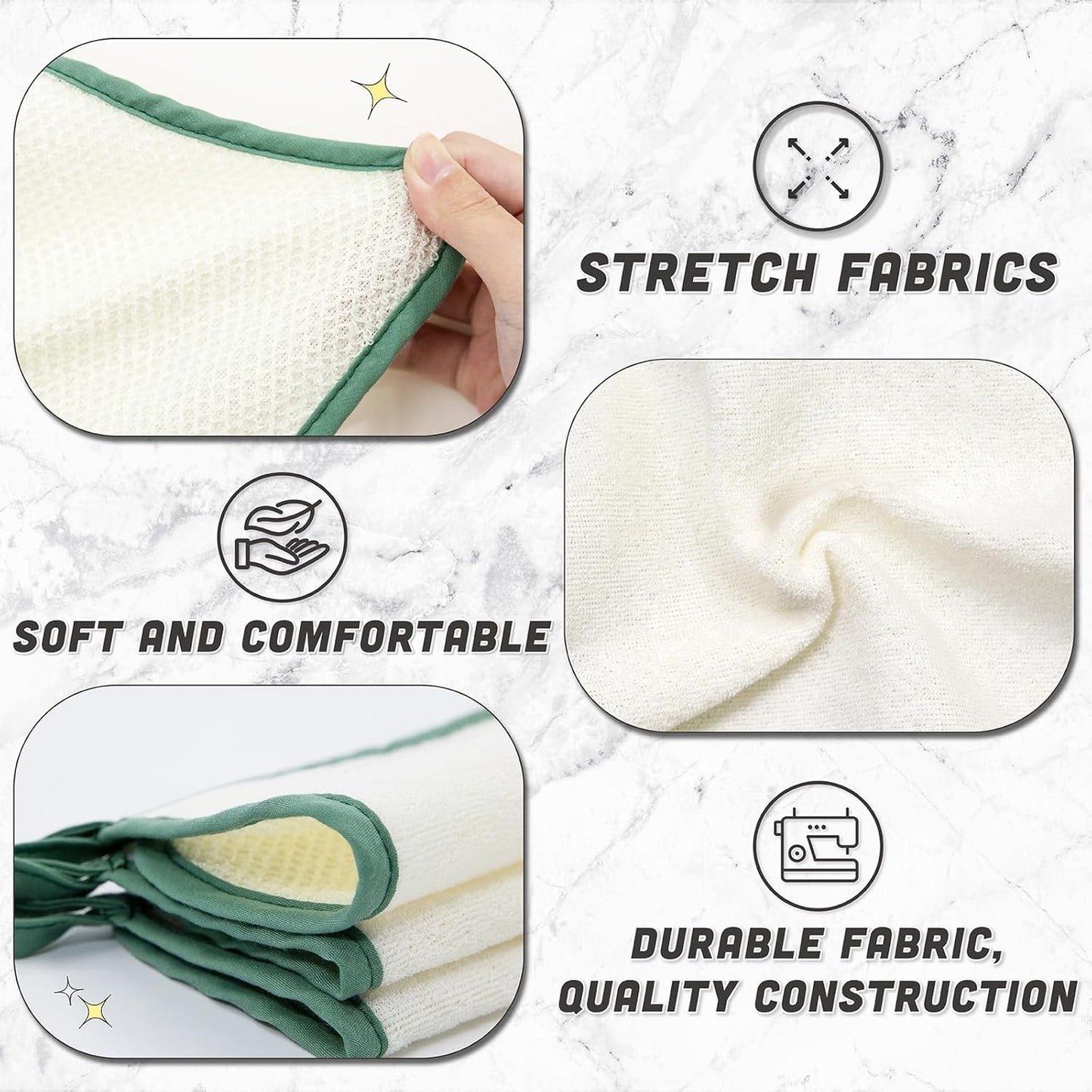 myHomeBody Dual-Textured Exfoliating Washcloth with Soft and Scrubbing Side, Body Exfoliation Scrubber for Bath, Shower, White with Green Edge, Set of 5