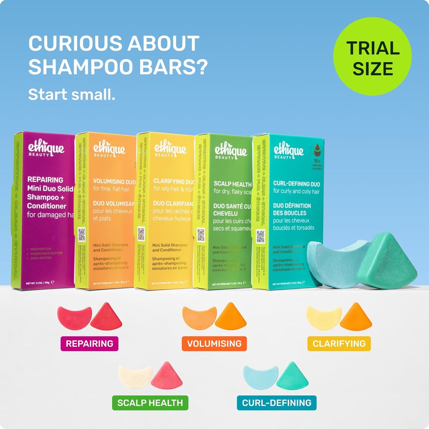 Ethique Beauty Mini Sampler Solid Shampoo & Conditioner Bar Set - Rice Protein Repairing Shampoo & Conditioner