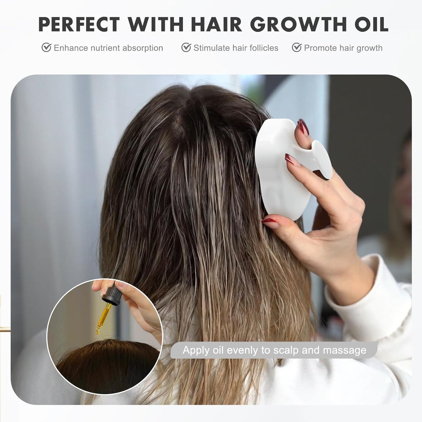 FREATECH Massager Shampoo Brush with Soft Silicone Bristles for Scalp Care, Shower Hair Scalp Scrubber Exfoliator for Dandruff Removal and Hair Growth, Wet & Dry for Men, Women and Kids, White