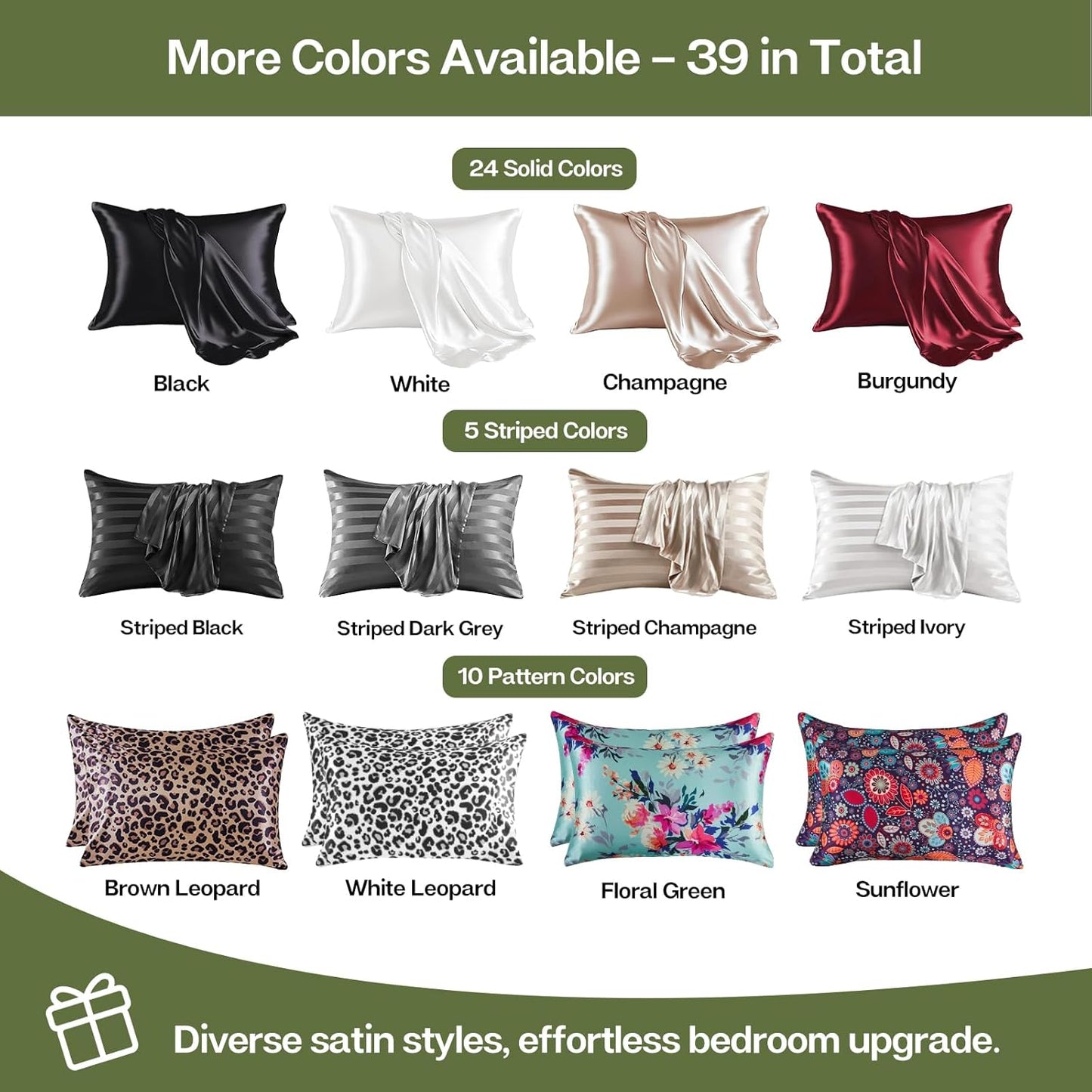 MR&HM Satin Pillowcase for Hair and Skin, Silk Satin Pillowcase 2 Pack, King Size Pillow Cases Set of 2, Silky Pillow Cover with Envelope Closure (20x36, Sage)