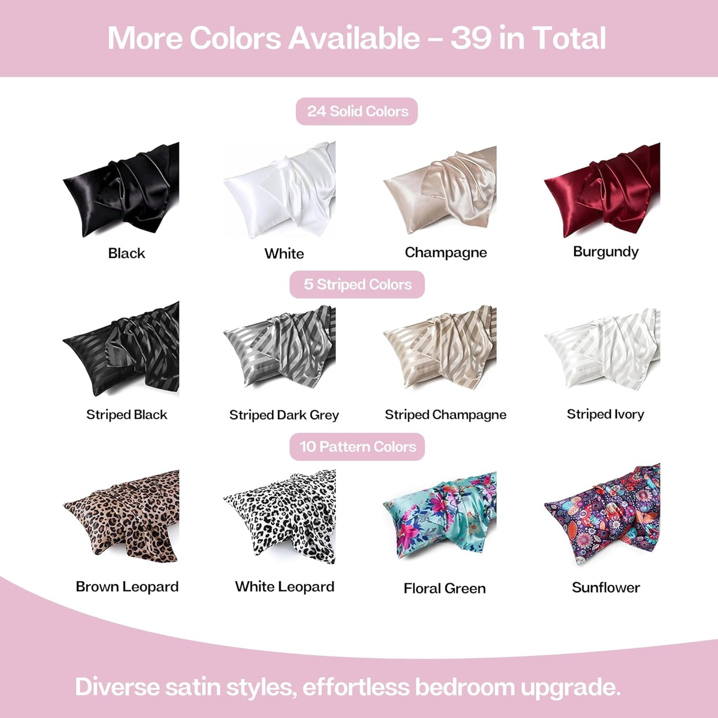 MR&HM Satin Body Pillow Cover, Soft and Breathable Body Pillow Case with Envelope Closure, Cooling and Silky Long Pillowcase for Hair and Skin,Grey (20x54, Pink)