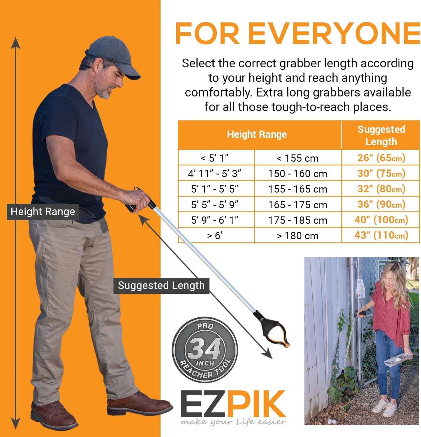 EZPIK Pro 34" Foldable Grabber Reacher Tool for Seniors - Grabbers for Elderly Reaching Tool Heavy Duty Pickup Trash Picker Upper Equipment - Claw Grabber Stick for Reaching Aids, Weed Gripper 6-Pack