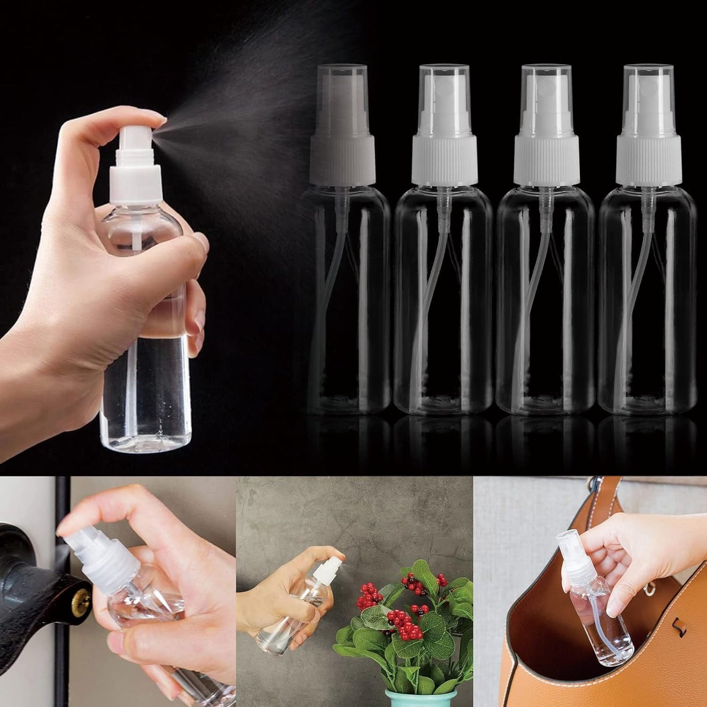 100PCS 2oz/60ml Small Spray Bottle, Clear Fine Mist Spray Bottle Mini Empty Hair Spray Bottle, Plastic Refillable Cosmetic Containers for Plants, Cleaning, Misting & Skin Care