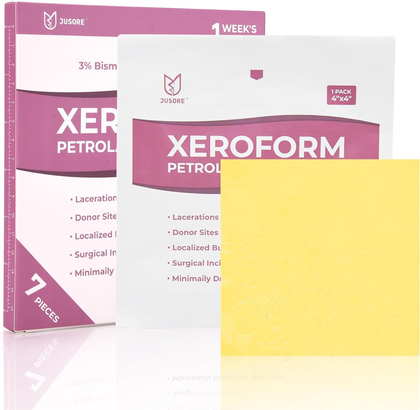 Xeroform Petrolatum Dressing 4"x4" Gauze - Non Stick Gauze Pads, Medical Soft Fine Mesh Patch for Wound Care, Burns, Lacerations, Skin Grafts & Surgical Incisions, 7 Individual Pack