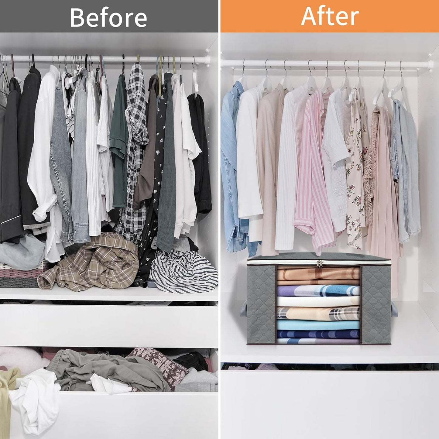 combocube 6 Pack Closet Organizers and Storage Containers, Clothes Storage Bins, Storage Bags with Large Clear Window & Handles for Comforter, Pillow, Quilt, Bedding, Clothes